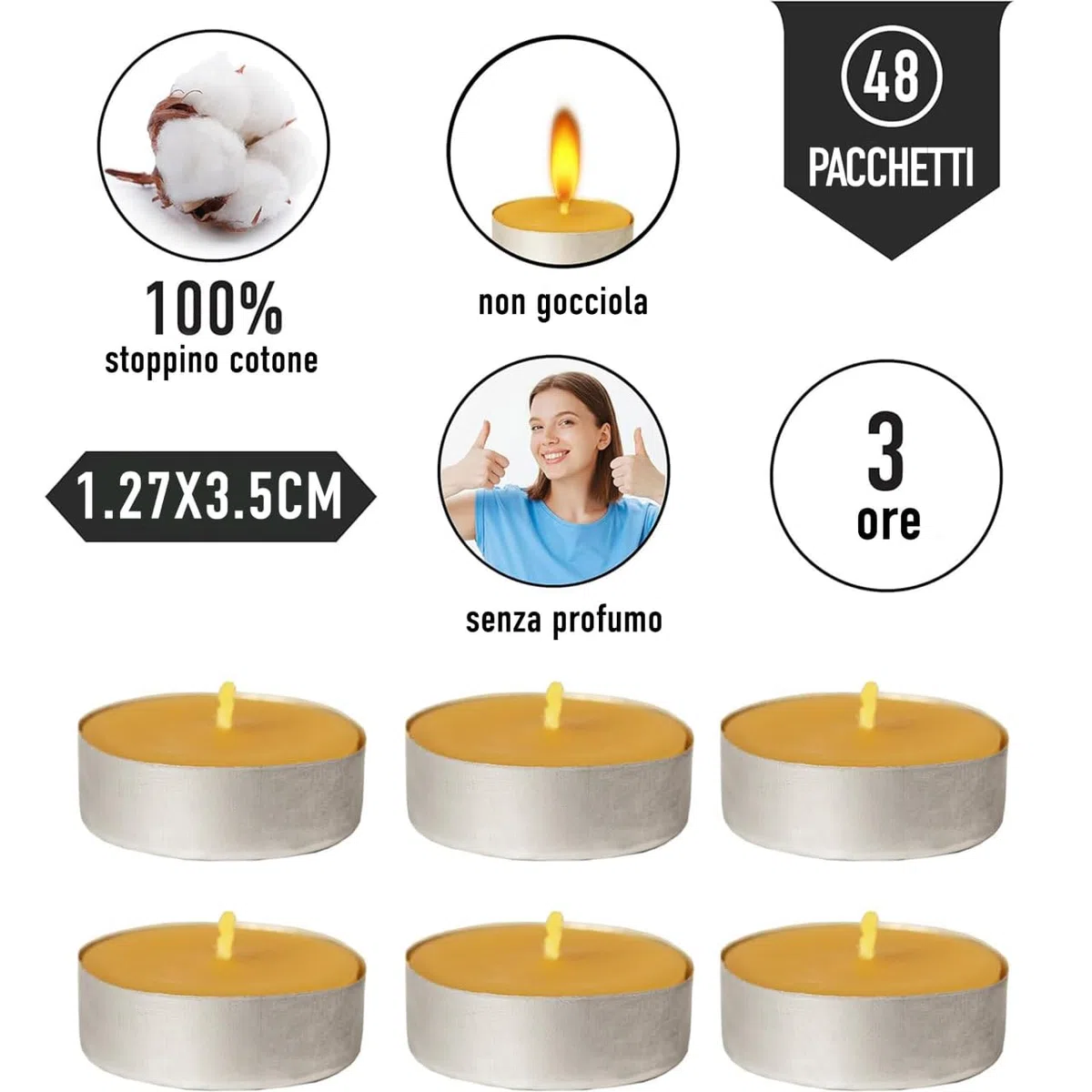 Set di 48 Candele Tealight in 100% Puro Cera d'Api - Durata di 3 Ore - Candele Tealight Senza Fumo - Stoppino in Cotone e Senza Profumo - Regalo per Amanti delle Candele - Set of 48 Tealight Candles