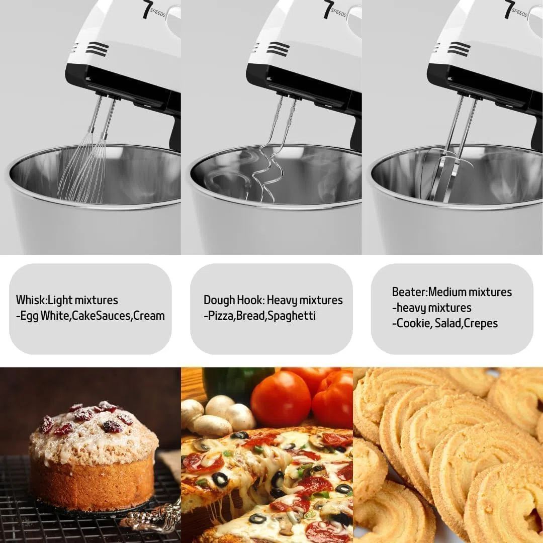 Impastatrice Planetaria, 7 velocità con ciotola in acciaio inossidabile 3QT, Robot da Cucina Multifunzione, supporto e sbattitore manuale con gancio per impastare, frusta (XN2)