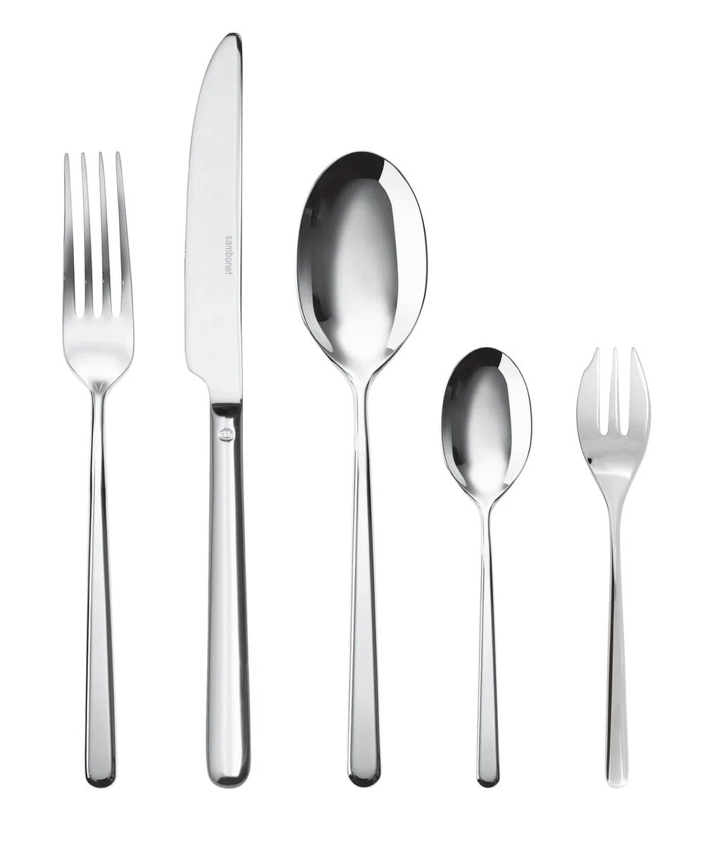Sambonet Linear 52513-N1 - Set di Posate da Tavola monoblocco in acciaio inox 18/10, per 6 persone, 30 pezzi: 6 forchette, 6 cucchiai, 6 coltelli, 6 forchette dolce, 6 cucchiaini tè