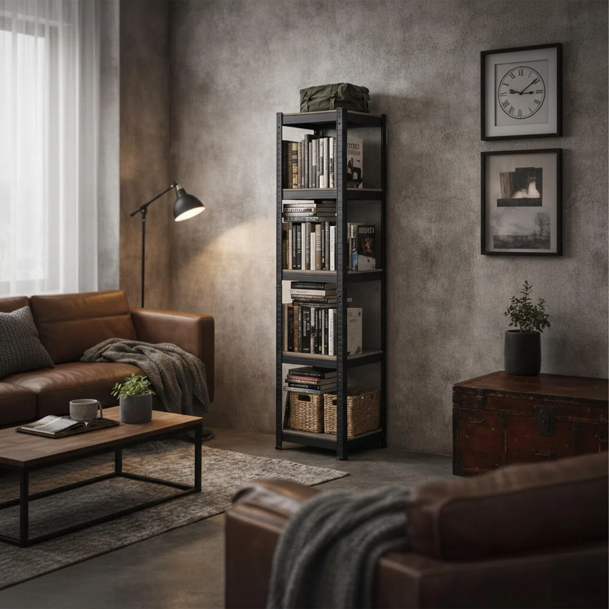 Relaxdays Scaffale, HxBxT: 180 x 40 x 40 cm, 5 Ripiani, 300 kg, per Ufficio, Cantina, Grigio/Nero