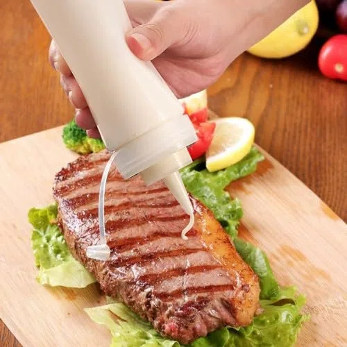 Bottiglia per Squeeze con Tappi, 3pcs Bottiglie di Plastica Squeeze, 250ml Cucina Flacone Dosatore, per Ketchup, Senape, Mayo, Salse Piccanti, Olio d'Oliva (Rosso + Bianco + Giallo)