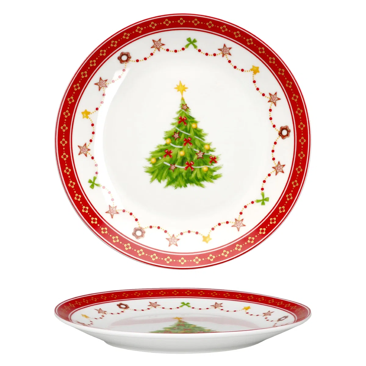 MamboCat Sogno di Natale - Set da 6 piatti da dessert in porcellana, piccoli piatti da colazione per 6 persone con decorazioni natalizie, servizio per insalata, dessert e altro, stoviglie per Natale