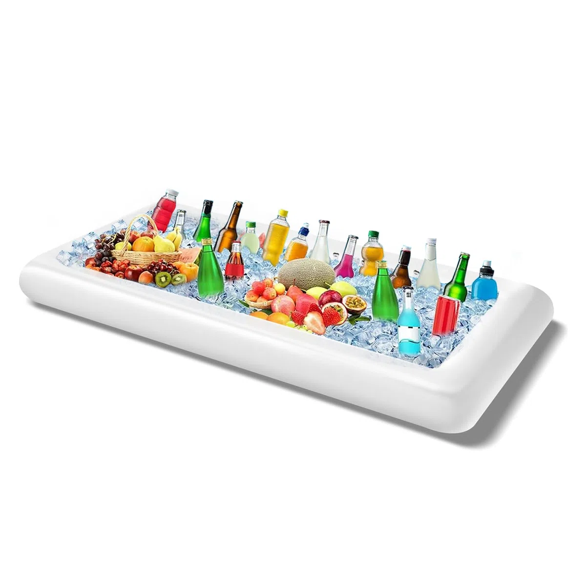 Gonfiabile Ice Serving Buffet Bar con tappo di scarico, per barbecue, picnic, piscina, feste, buffet, insalata, cibo e bevande, vassoio per feste, picnic e campeggio (confezione da 1, 134,6 x