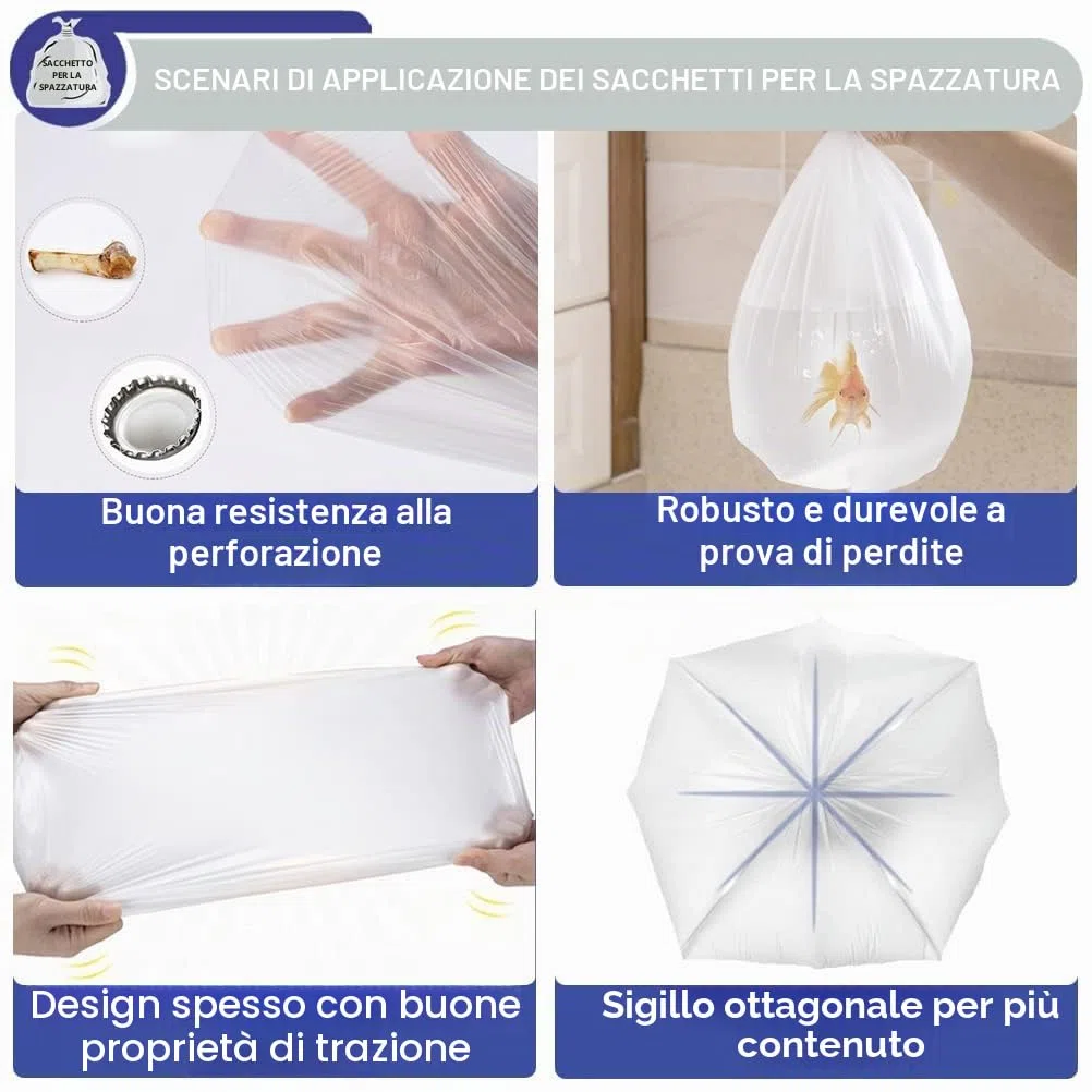 XUXRUS Sacchi piccoli Spazzaturaper 5 litri Sacchetti immondizia Riciclati per carichi pesanti,adatto per bagno,cucina, camera da letto (Bianche,200 pezzi)