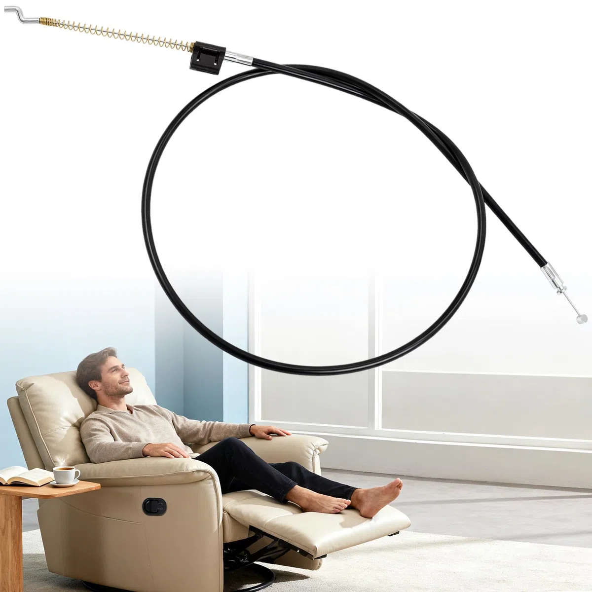 Poweka Cavo per Divano e Poltrona Reclinabile di Ricambio Universale in Metallo con Leva di Rilascio, Lunghezza Totale Circa 94 cm con Gancio a S