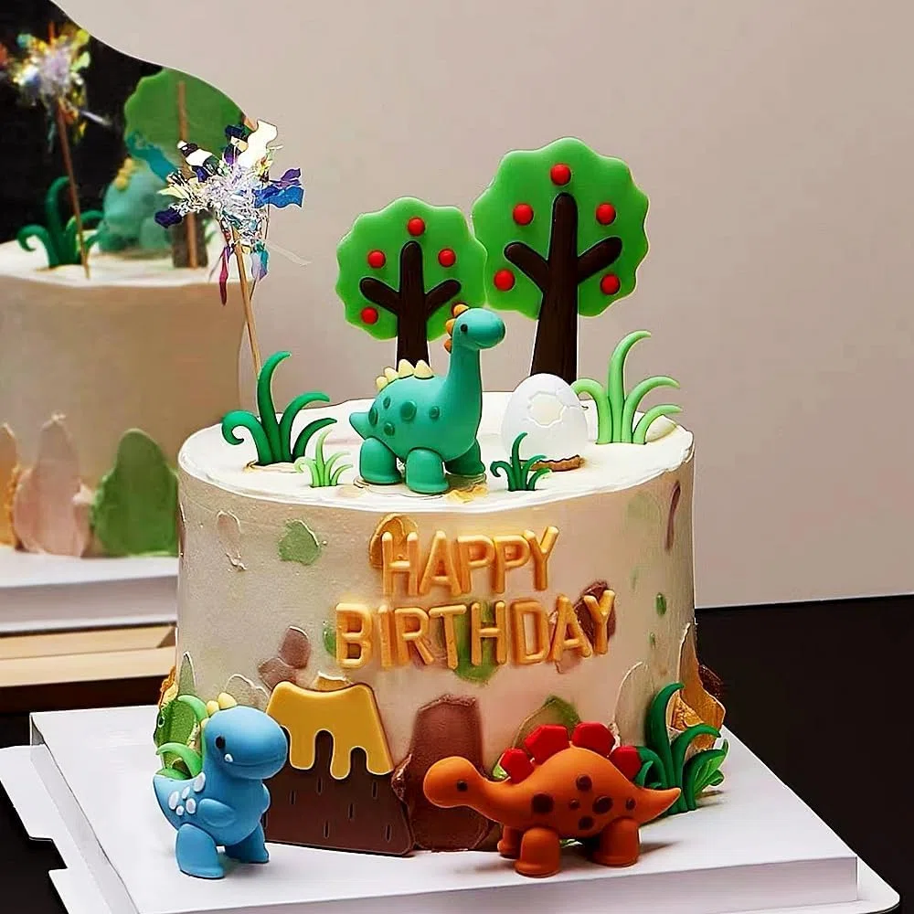 Decorazioni per Torta Dinosauri,Topper per Torta a Tema Dinosauro per Compleanni,Baby Shower e Feste per Bambini-Decorazione Della Torta con Dinosauri,Alberi e Foglie per Una Festa Preistorica