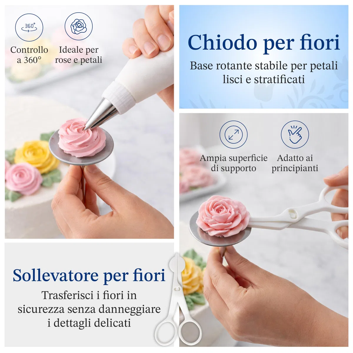 Sac à Poche Riutilizzabile Professionale in Cotone Extra Resistente Set con 10 Beccucci in Acciaio Inox 304 + 2 Spazzole Ideale per Torte e Cupcake