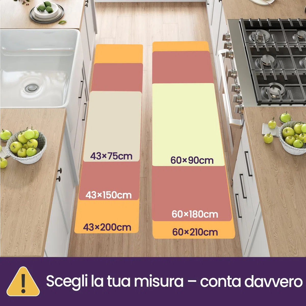 DEXI Tappeto Cucina 43x75cm+43x150cm, Set di 2 Tappeti Cucina Antiscivolo Lavabile, Tappetino Passatoia Assorbente e Antimacchia per Corridoio, Beige