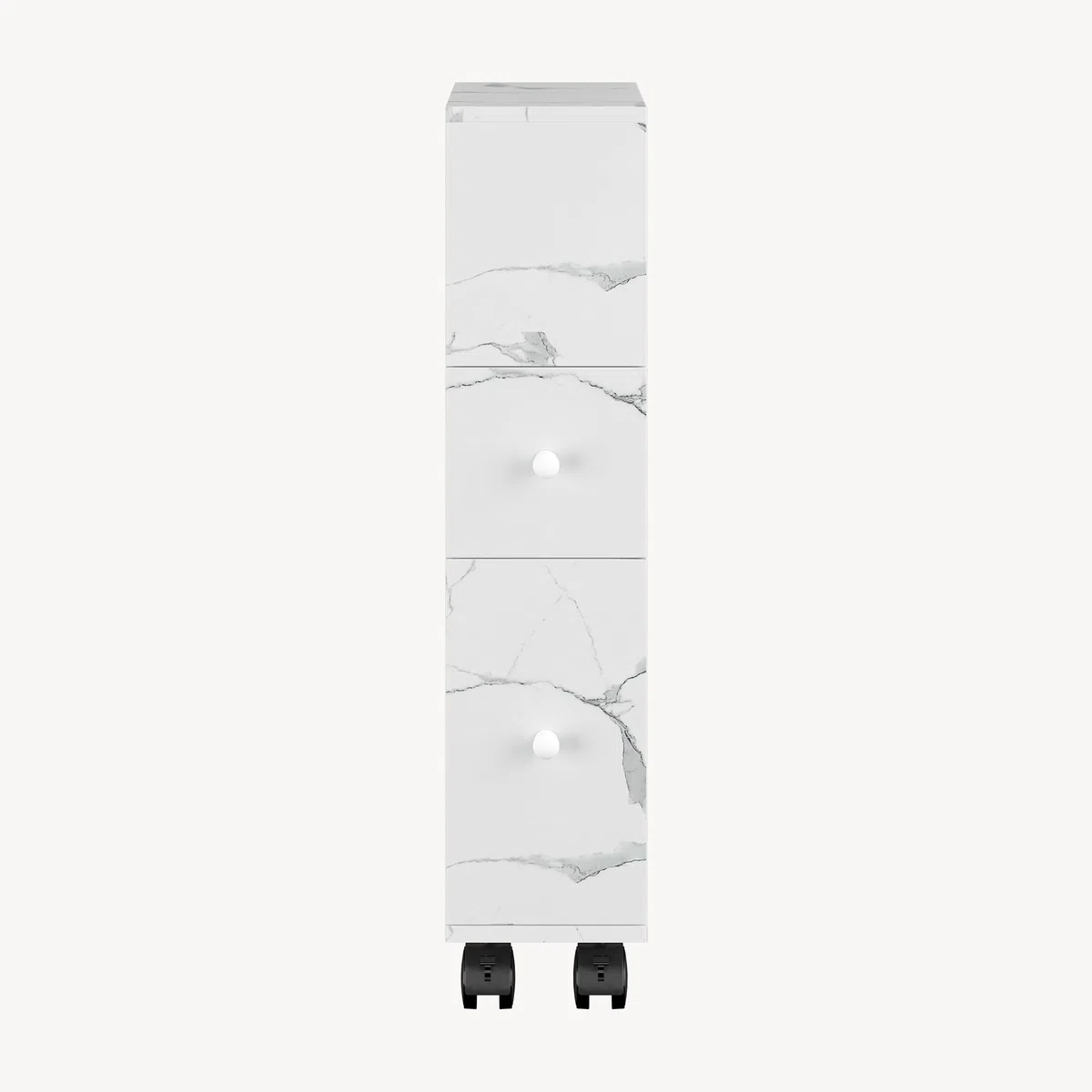[en.casa] Mobile da Bagno Stretto a Rotelle con 2 Cassetti e Scomparto Aperto Armadietto Estraibile Multiuso per Cucina Lavanderia Ufficio 66 x 15 x 33 cm - Effetto Marmo Bianco