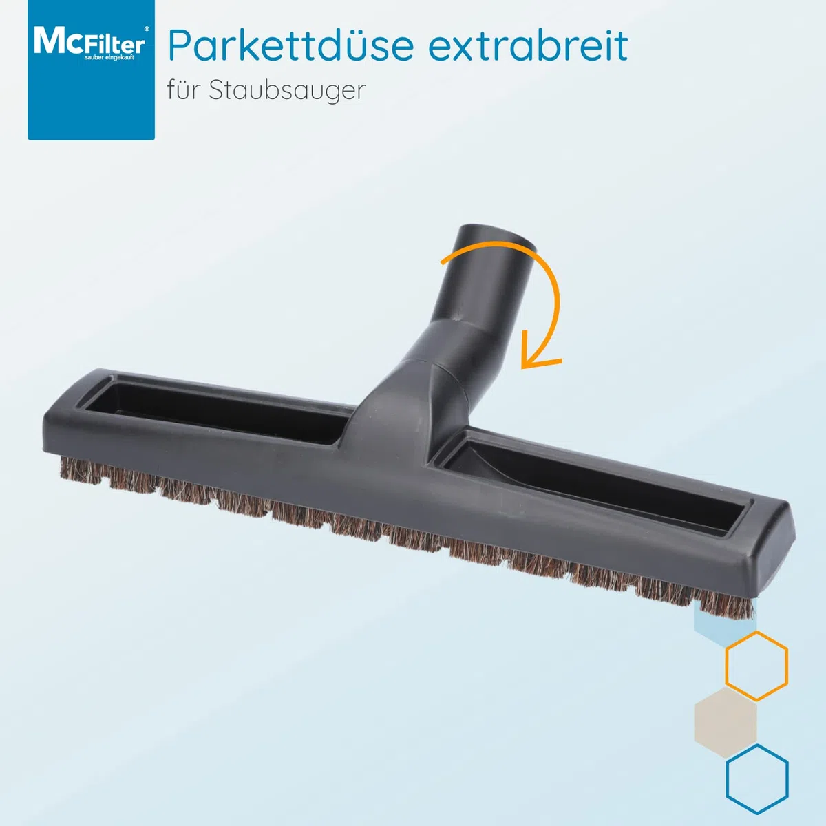 McFilter | Bocchetta universale per pavimenti duri 32/35 mm Bocchetta per aspirapolvere 360 mm extra larga compatibile con Siemens, Bosch, Miele, 2 ruote, pelo morbido