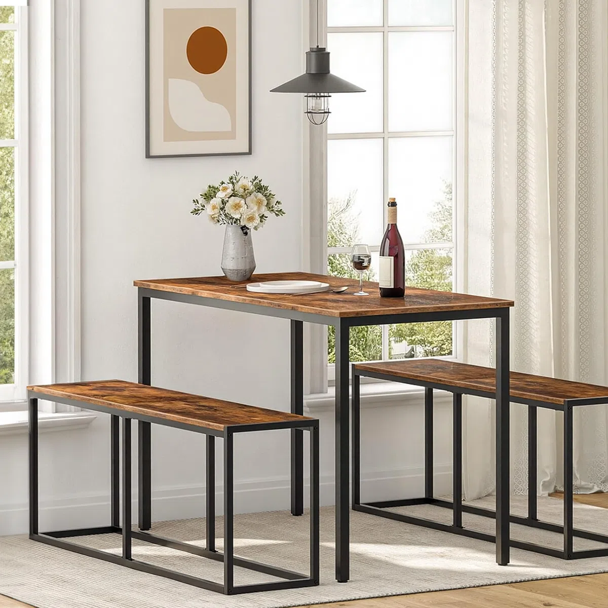 Panca Relaxdays, Sala da Pranzo, Panca da Soggiorno e corridoio, HxLxP: 47 x 120 x 30 cm, Metallo, Industriale/Nero