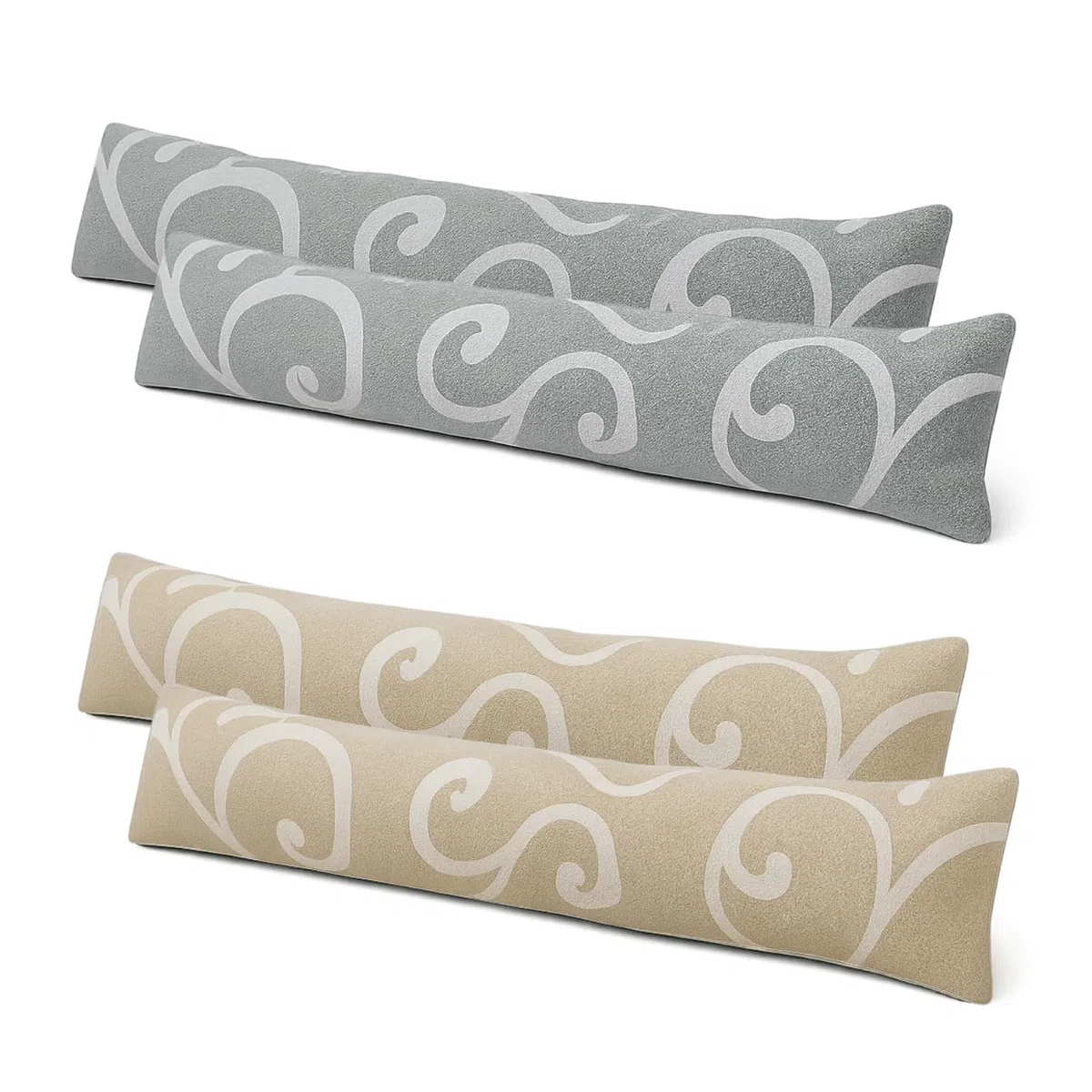 Virsus 4 Paraspifferi con trama DAMASCATO per balconi e finestre, lunghezza 120 cm, 2 Grigi e 2 Beige, paraspiffero sottoporta universale paravento in stoffa tessuto poliestere -697/703