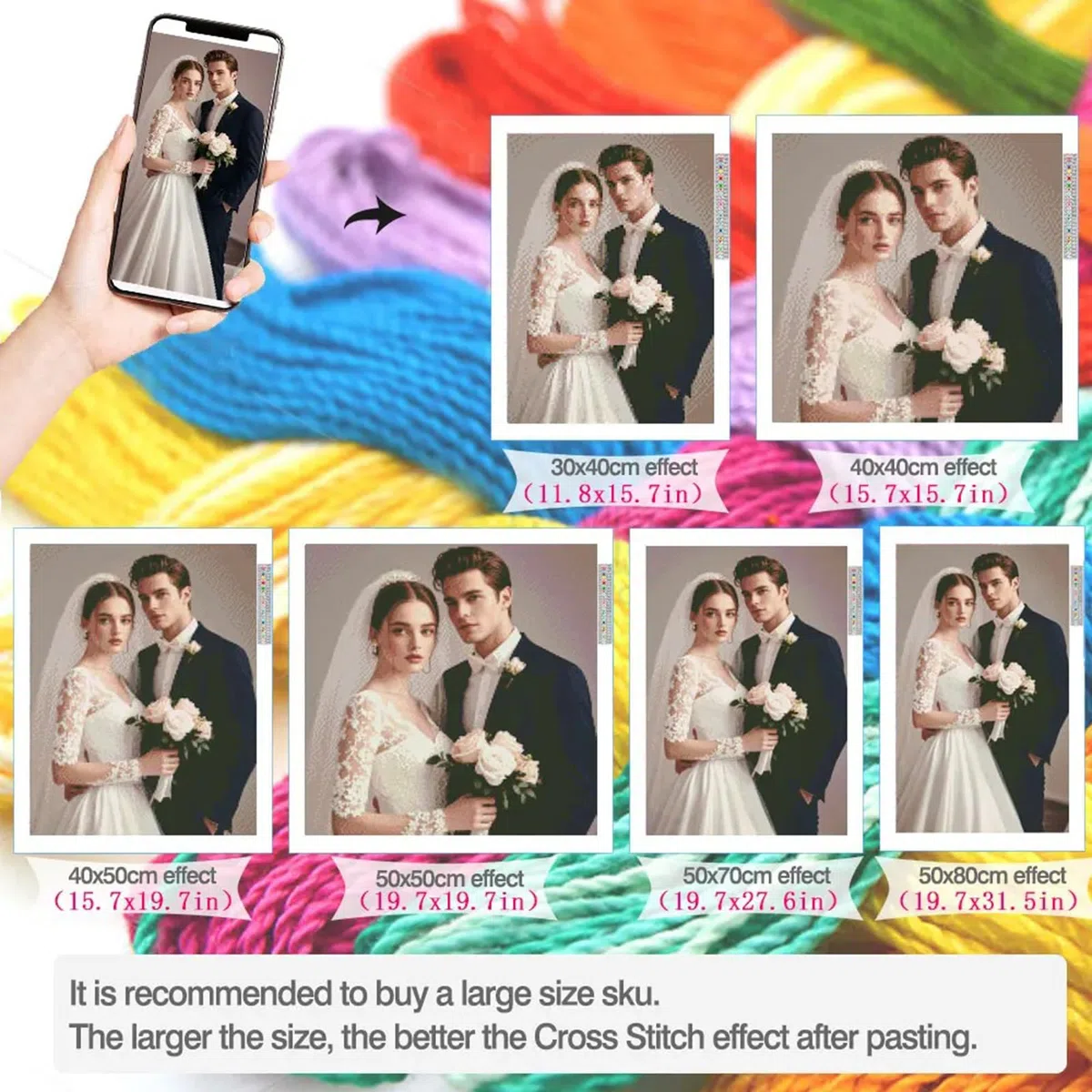 Keruidian Kit per ricamo a punto croce con foto personalizzate, filo di cotone da 11 ct, per pittura fai da te, decorazione per la casa (40 x 60 cm)