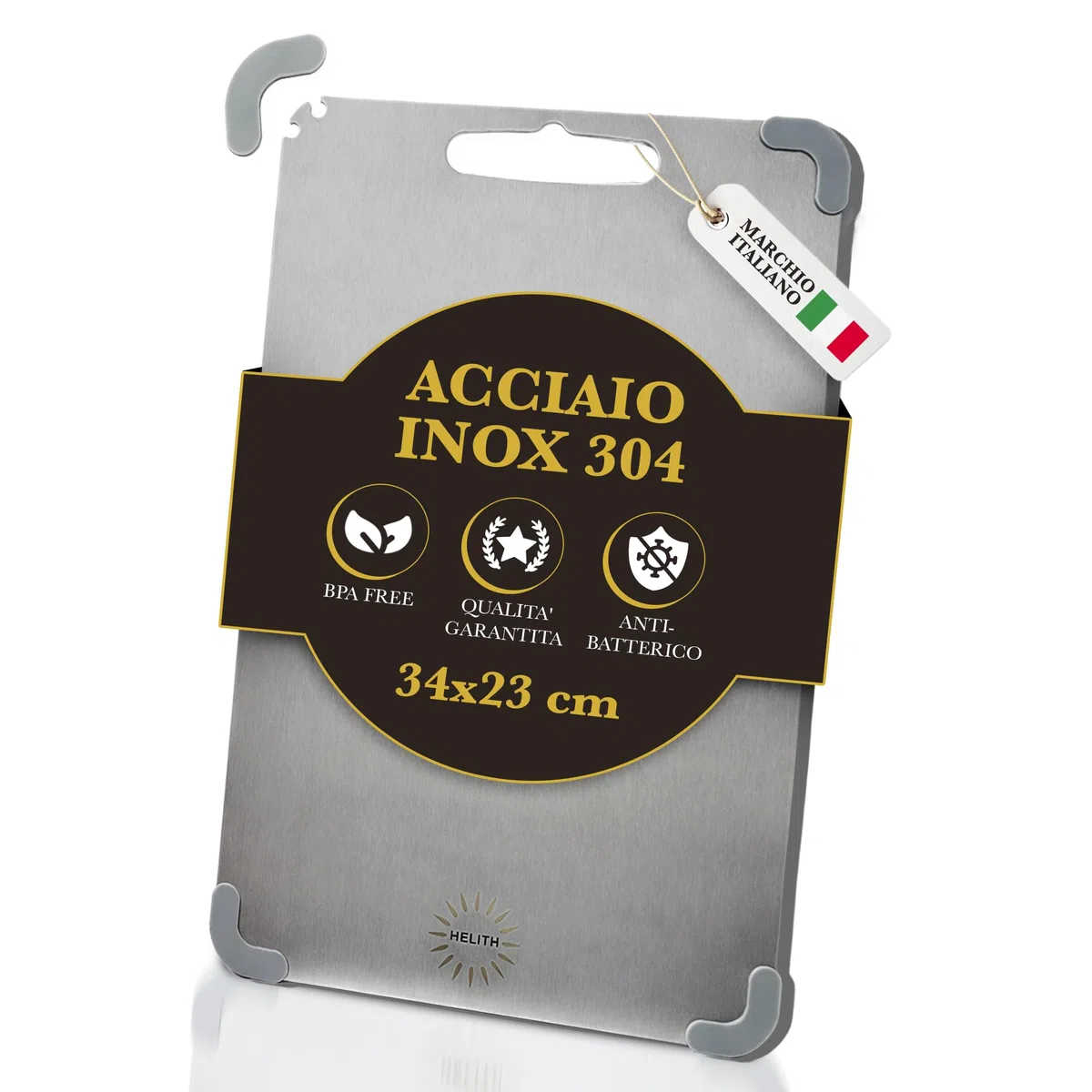 Tagliere Acciaio Inox 304 (34x23cm) Con Angolo Antiscivolo Rimovibile,Tagliere Metallo Antigraffio Da Cucina Professionale Multifunzionale, Carne,Pane,Verdura. Lastra D'acciaio Inox Alimentare