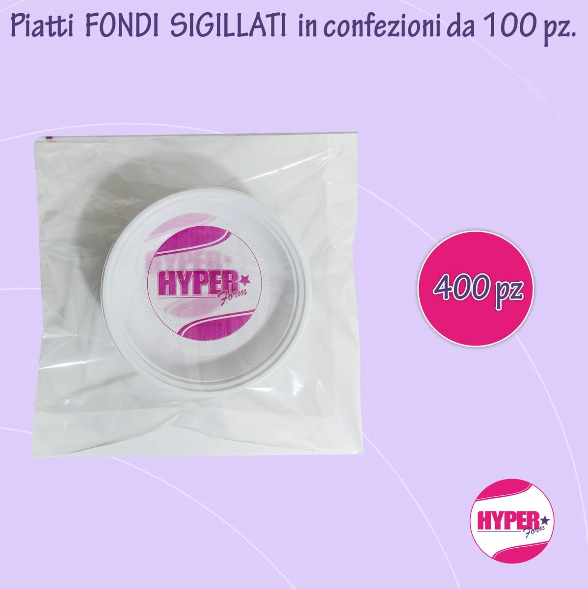 Hyper Form - 400 Piatti Fondi di Plastica Riutilizzabile Rigida, Lavabili 20 Cicli in Lavastoviglie