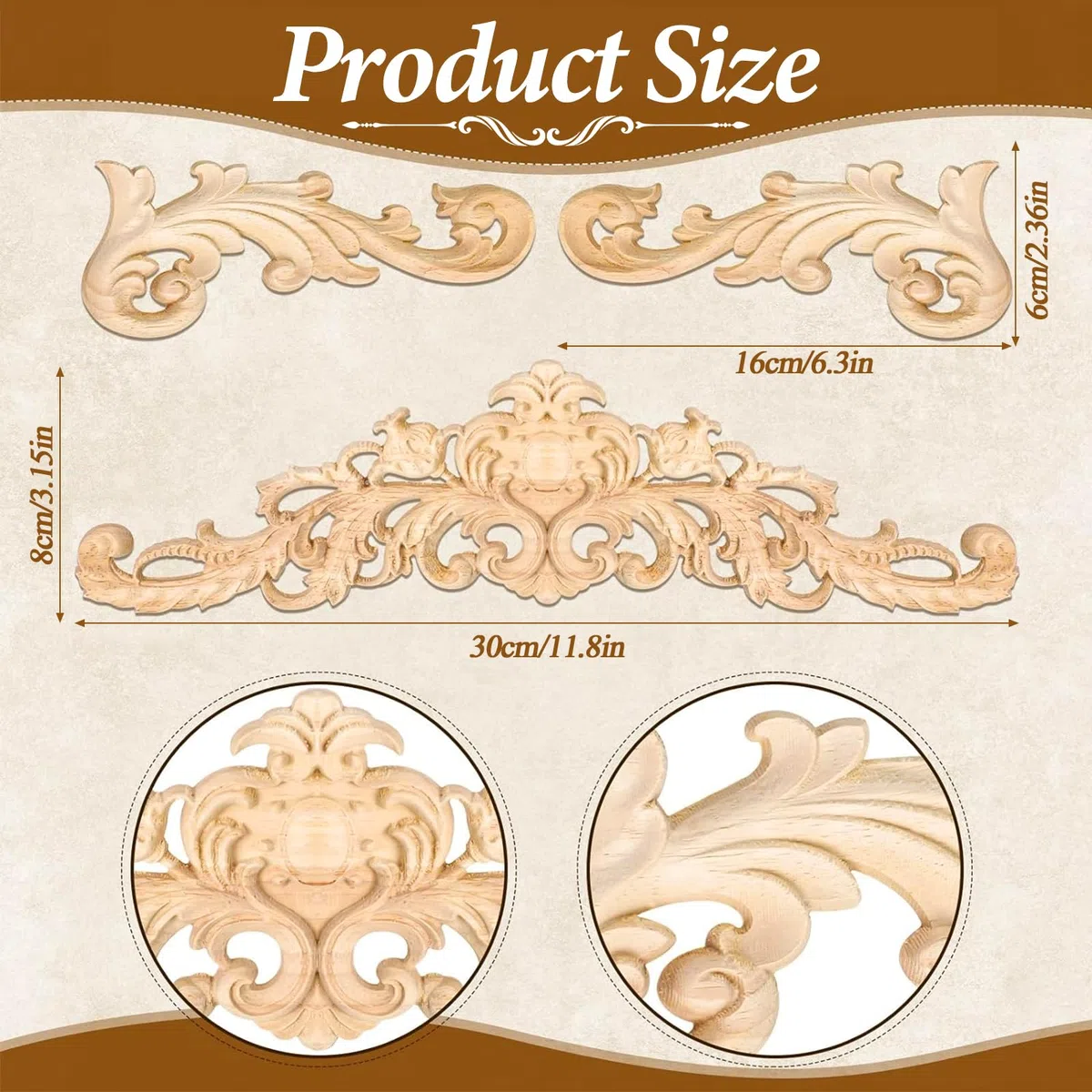 Fregi Legno Decorativi - 6 Pezzi, 4 Ornamenti d'Angolo, 2 Ornamenti in Legno per Pareti, Letto, Porta, Finestra