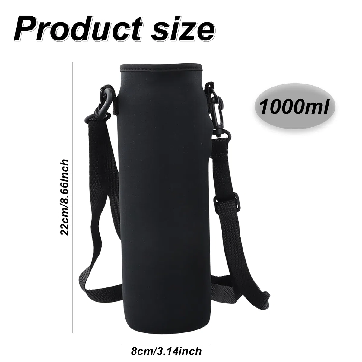 2Pcs Custodia per Bottiglia in Neoprene 8x22cm, Protezione per Bottiglia D'acqua, Portatili Porta Borraccia Termica custodia Antiscottatura Custodia con Tracolla Regolabile per Sport Viaggi (Nero)