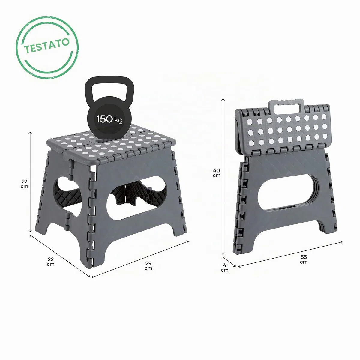 Sgabello pieghevole in plastica 27x29x22cm tb-027 arregui