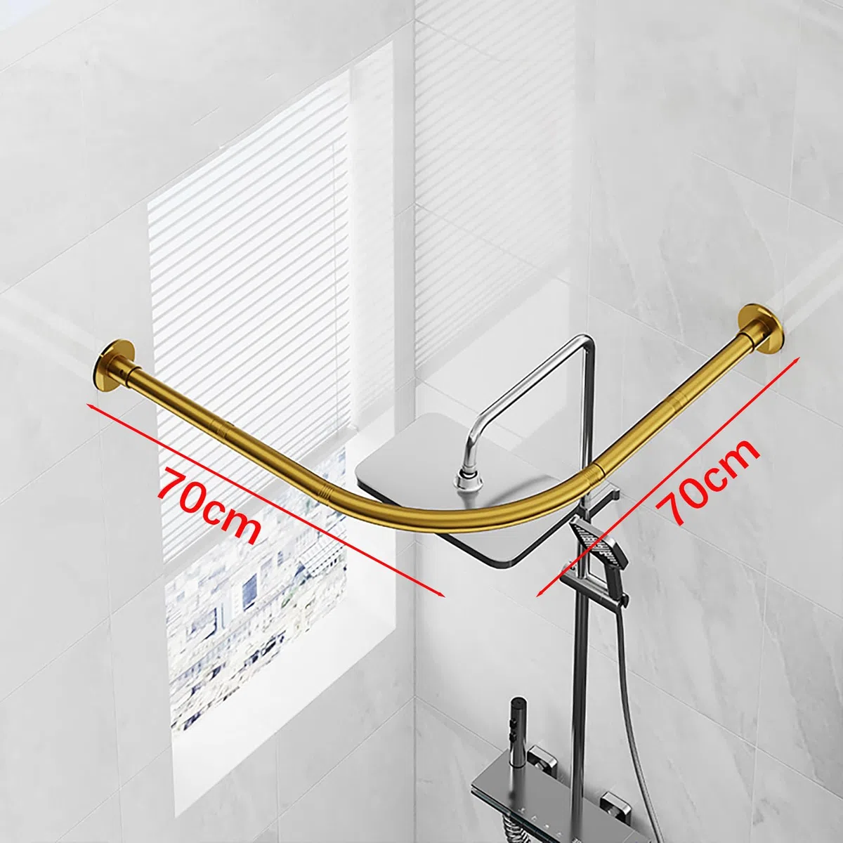 Bastone Tenda Doccia Angolare, 70 X 70 Cm Asta per Tenda Doccia Senza Foratura, Asta Tenda Doccia L Forma in Acciaio Inossidabile, Supporto Tenda Dorato Doccia per Bagno Spogliatoio