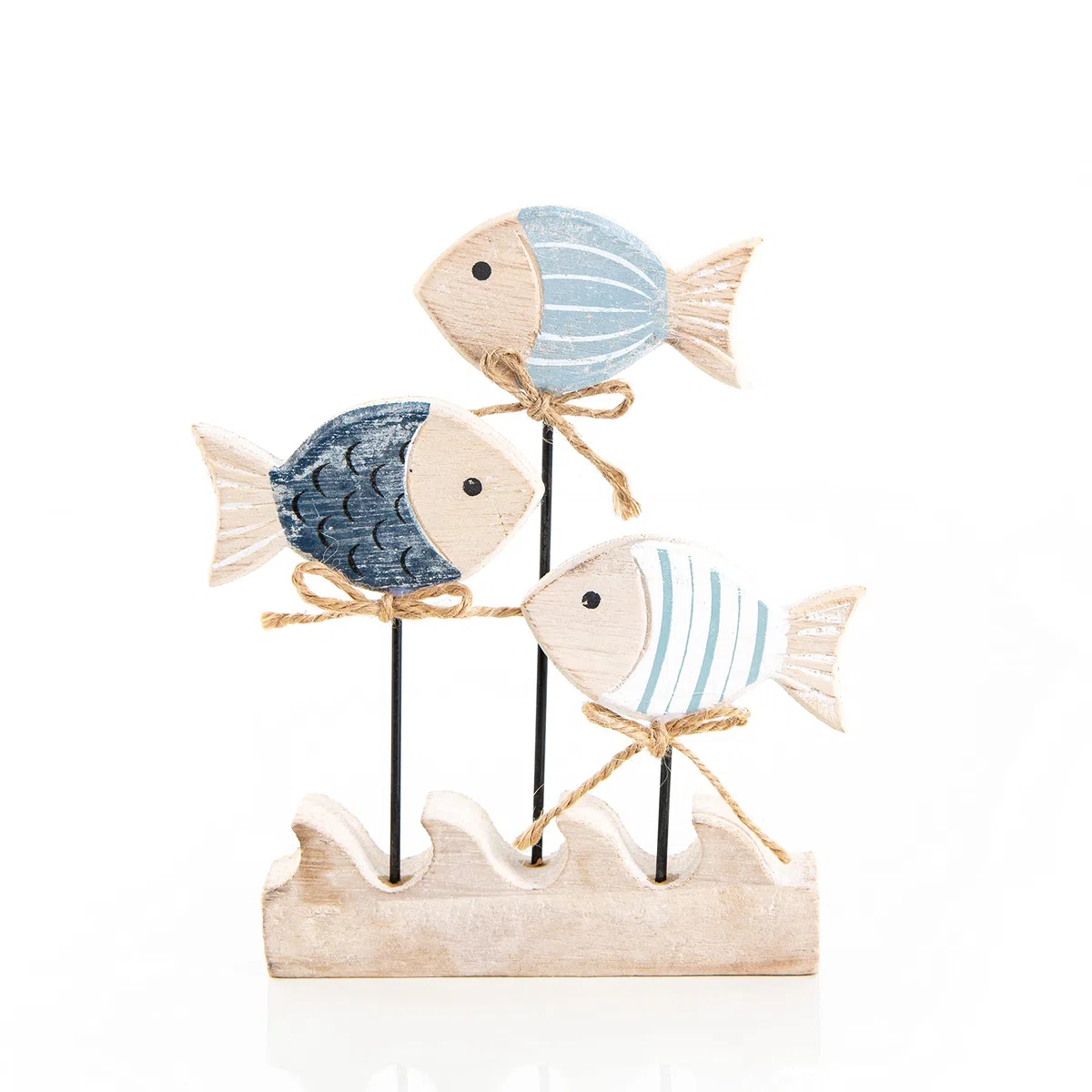 Logbuch-Verlag - Decorazione marittima in legno a forma di pesci - Pesci in legno naturale da appoggiare, 16,5 cm, azzurro