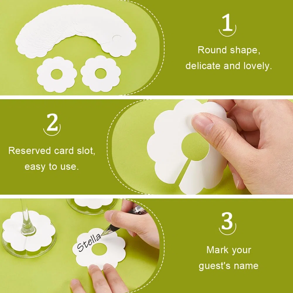 FINGERINSPIRE Marcatori per bicchieri di vino in carta floreale in bianco etichette per nomi per bevande in carta ciondoli per vino in carta marcatori per bicchieri di vino marcatore di