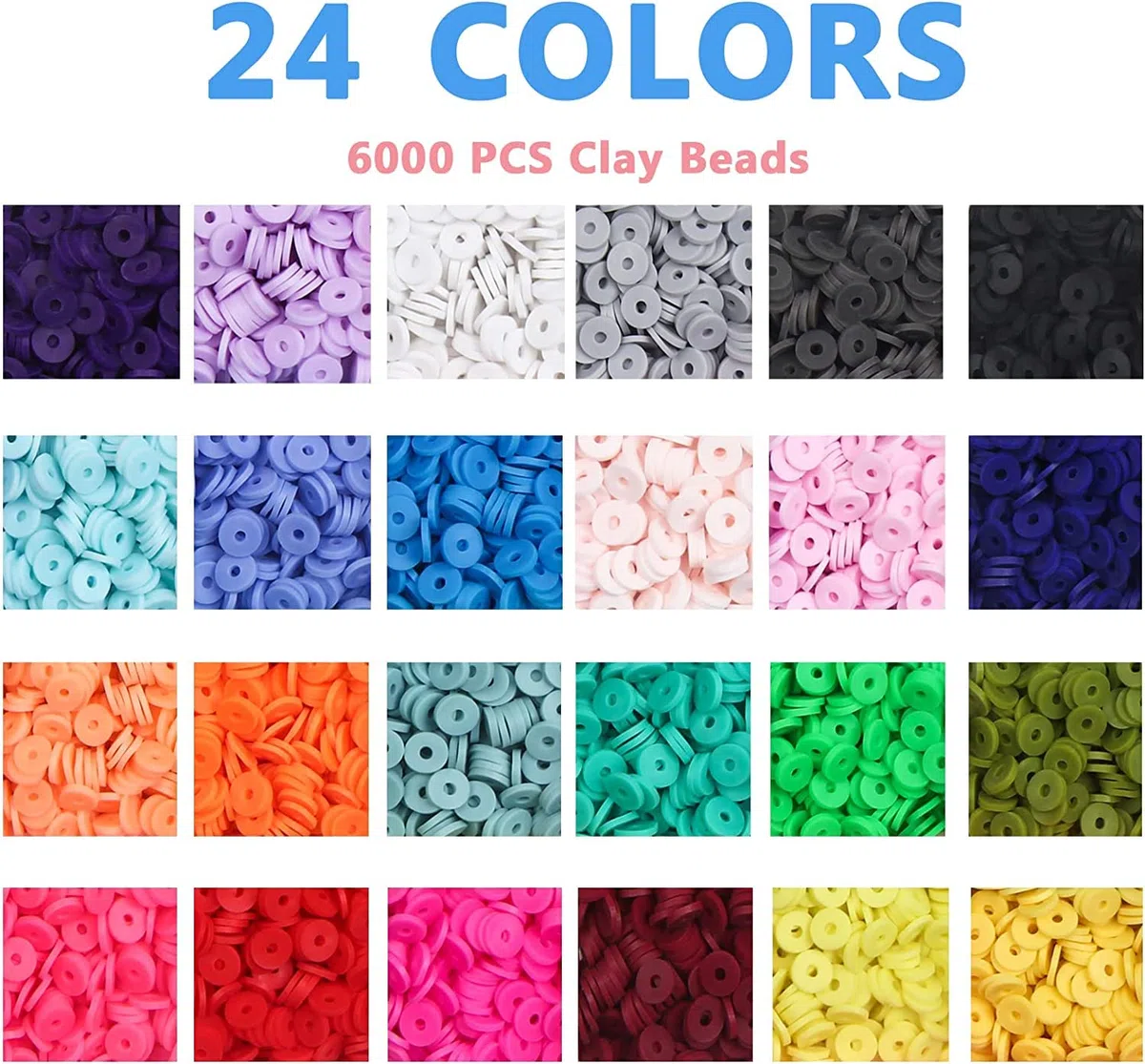 Perline Piatte per Braccialetti, 7048 Pezzi Perline con Lettere e Faccina Sorridente per Braccialetti,24 Colori da 6 mm di Argilla Polimerica per Bigiotteria Fai da Te