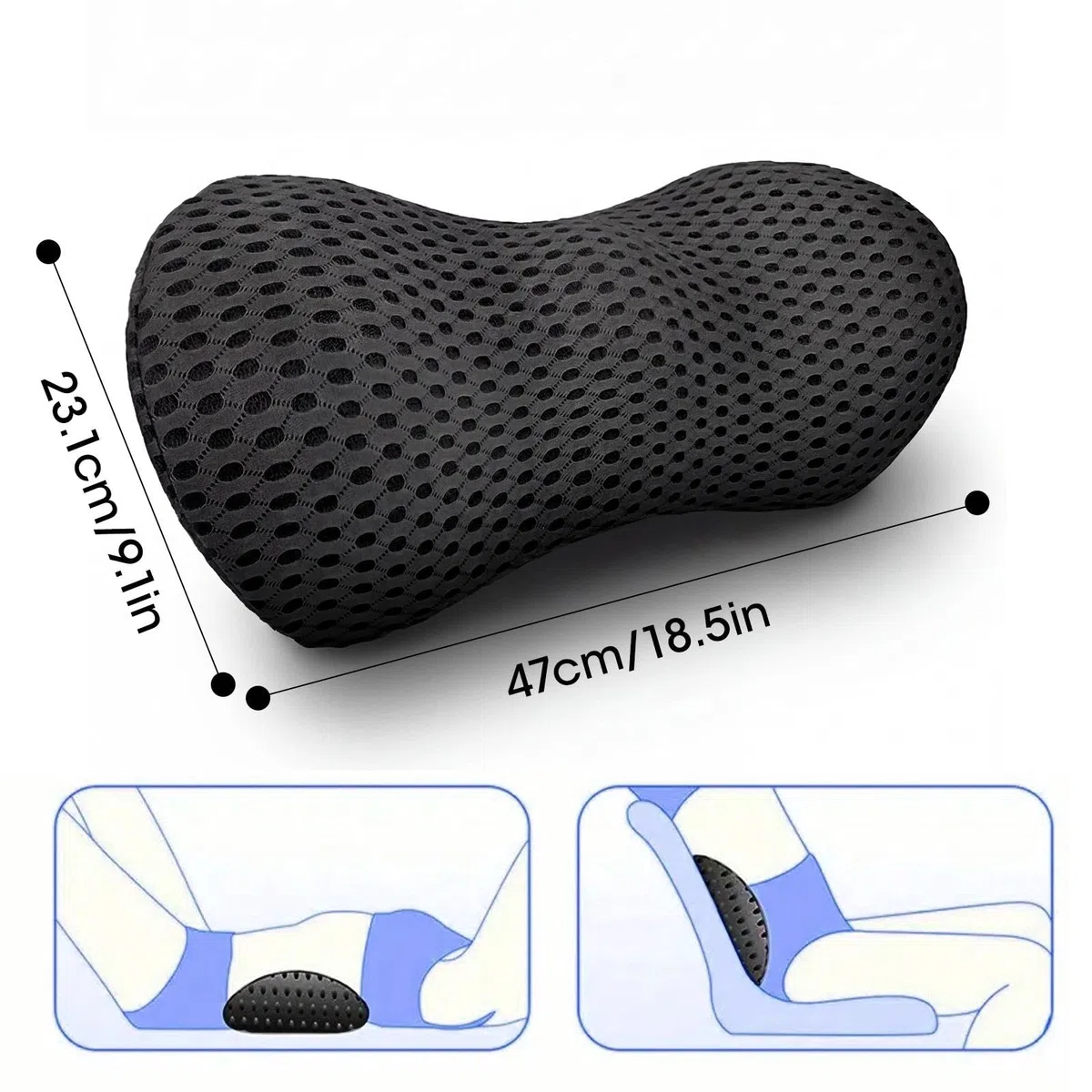 Cuscino Lombare Ergonomico in Memory Foam 46x23x11 cm Cuscino di Supporto Lombare Ortopedico Lombare Suport Pllow per Supporto Schiena Auto Sedia Ufficio Letto e Divano Antidolorifico