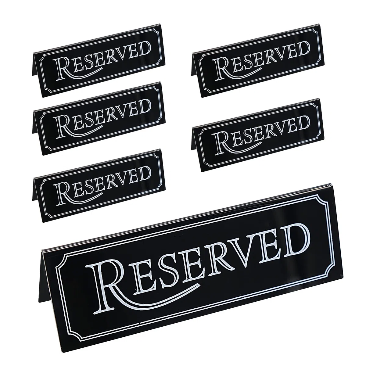 6 Pezzi Segnaposto Riservato, Cartello Riservato in Acrilico Segna Tavolo Nero Doppio Lato “Reserved” 15 x 5 cm per Matrimoni Ristoranti Banchetti