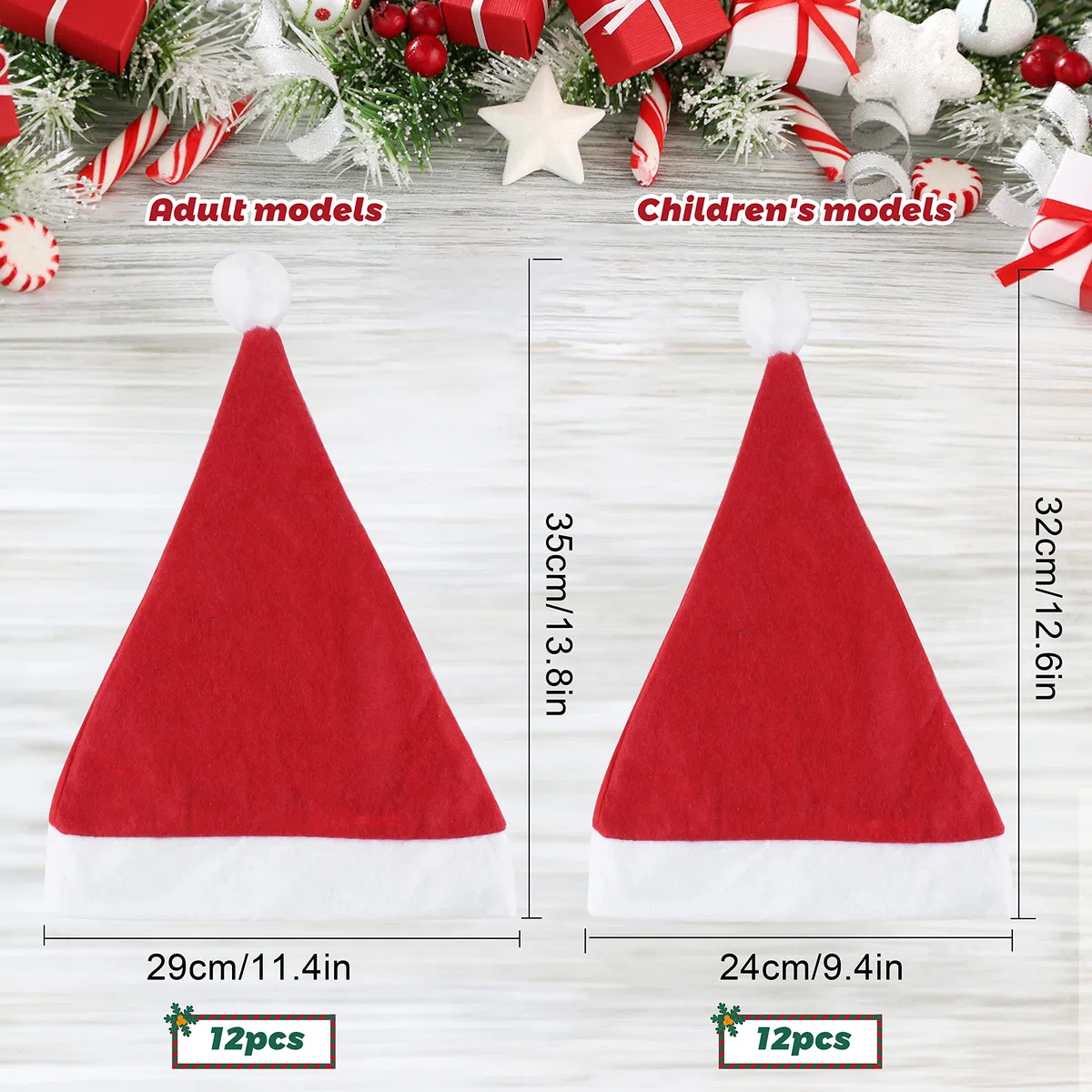 JSMTKJ 12 Cappelli di Babbo Natale, Cappello di Natale Unisex, Comodo da Indossare, 24 cm x 32 cm