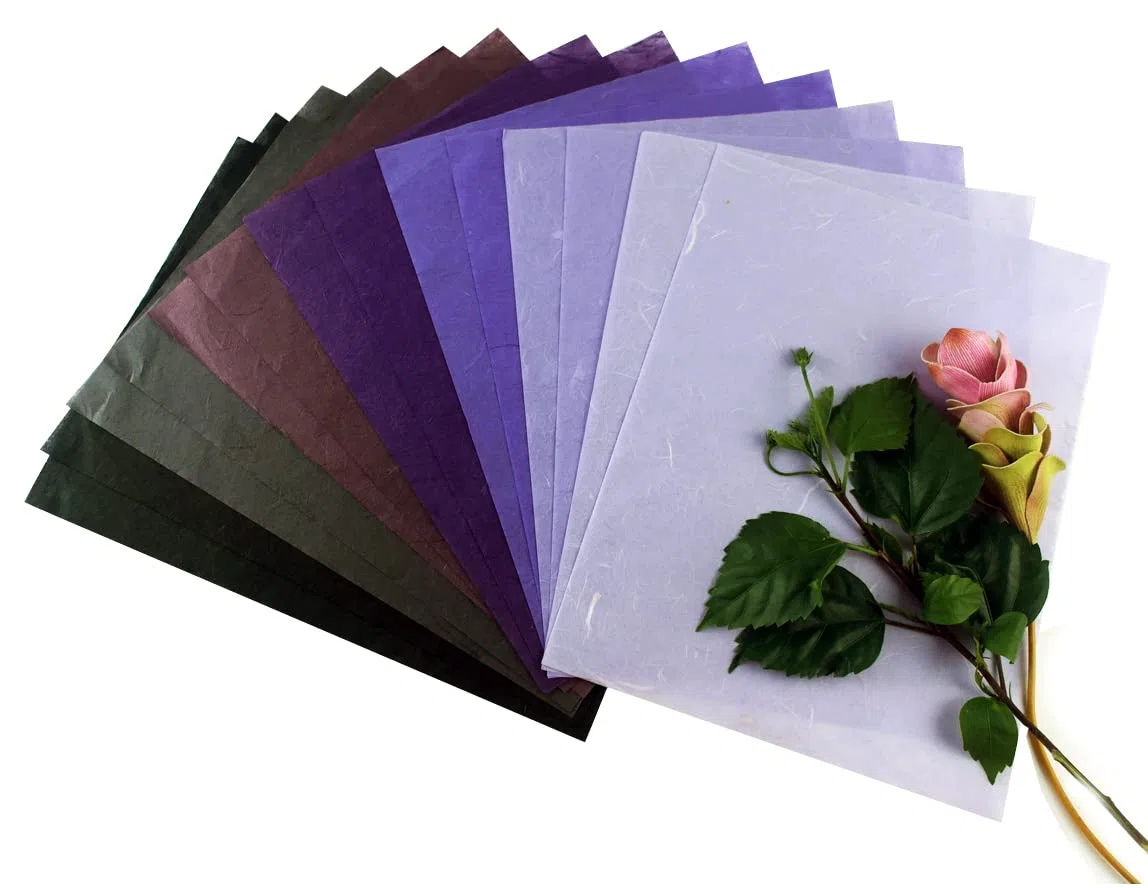 50 fogli di carta di gelso in colori semplici, per origami, design artigianale, carta artistica giapponese Washi, per creazione di biglietti e decoupage (Violet)