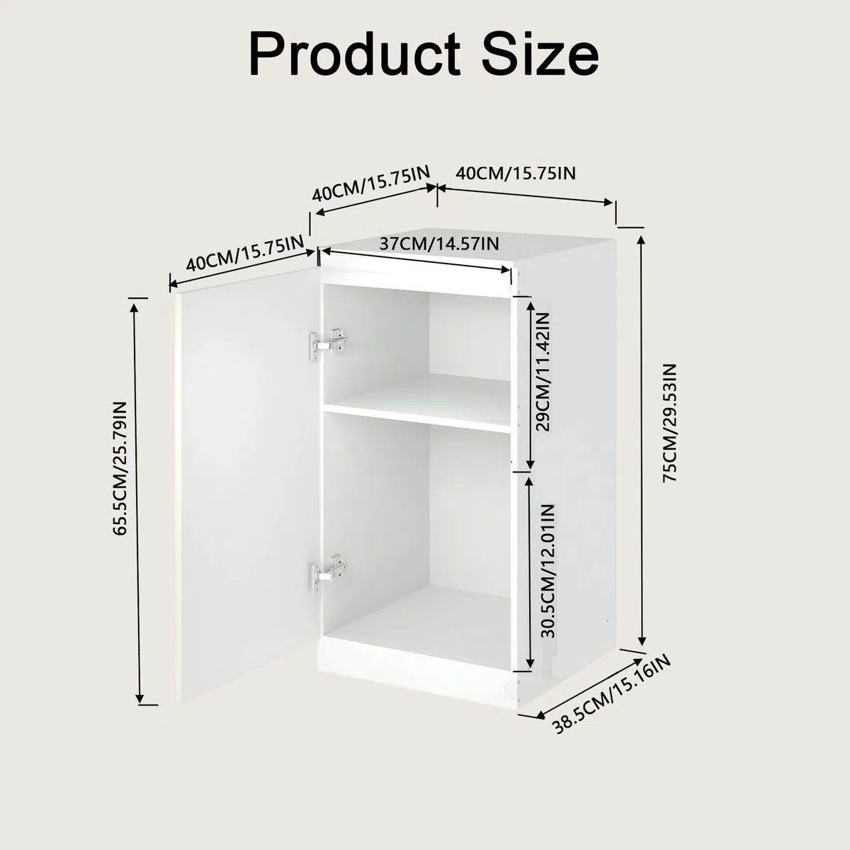 Cassettiera, Mobile di Ripostiglio con 1 Anta, Larghezza 40 cm, Per Soggiorni, Camere da Letto, Camere dei Bambini e Uffici. Bianco, 40 cm x 40 cm x 75 cm