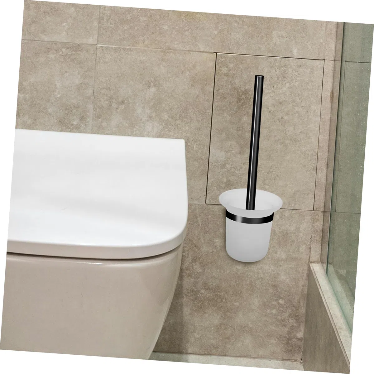 Vaso Wc in Vetro Opaco da Parete, Porta Scopino per Wc Multifunzionale Supporto Antiscivolo per Bagni di Casa e Luoghi Pubblici