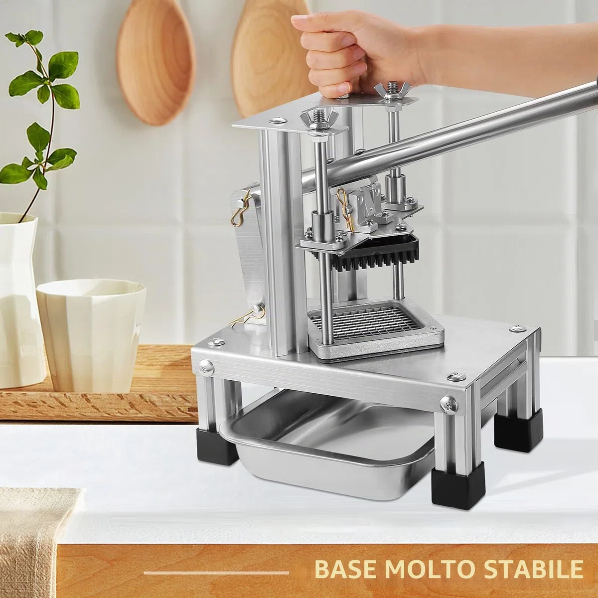 Commerciale French Fry Cutter con 3 lame di ricambio, 1/2",1/4" e 3/8" lama semplice tritatubi limone affettatrice patate patatine fritte con manico allungato