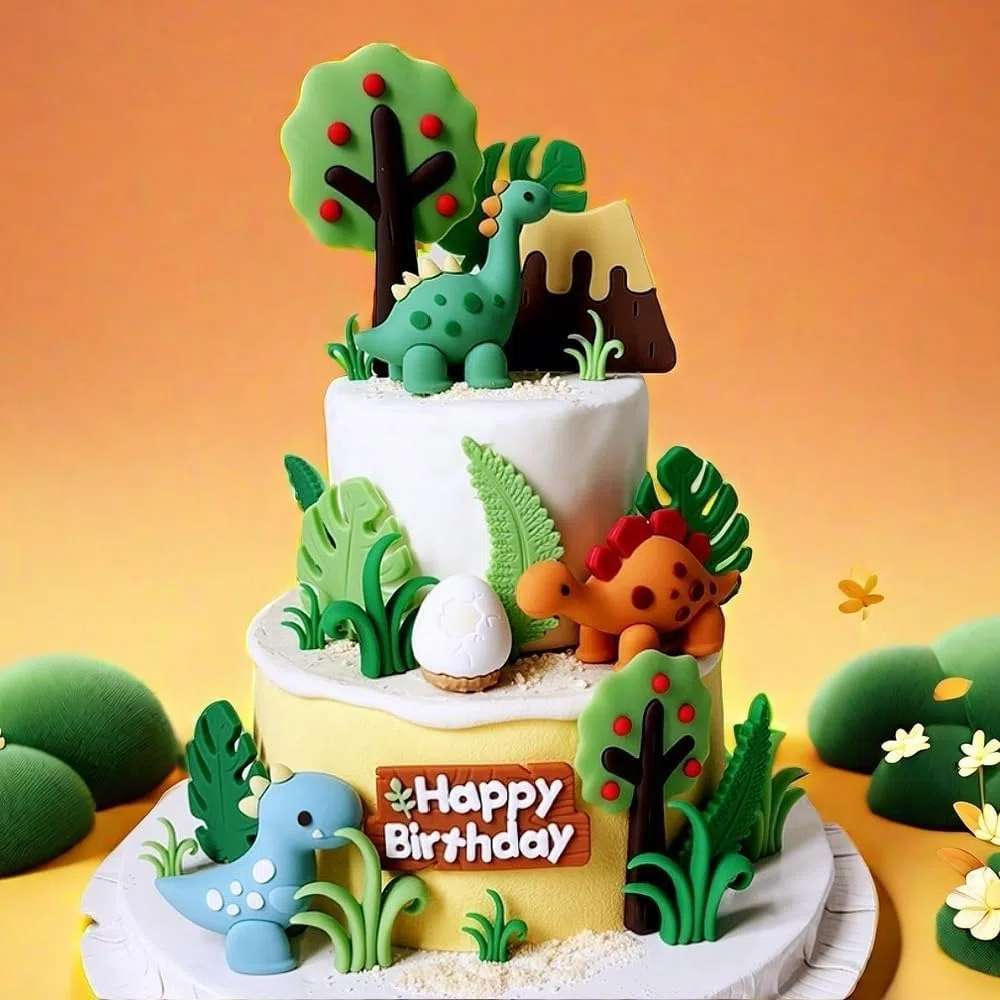 Decorazioni per Torta Dinosauri,Topper per Torta a Tema Dinosauro per Compleanni,Baby Shower e Feste per Bambini-Decorazione Della Torta con Dinosauri,Alberi e Foglie per Una Festa Preistorica