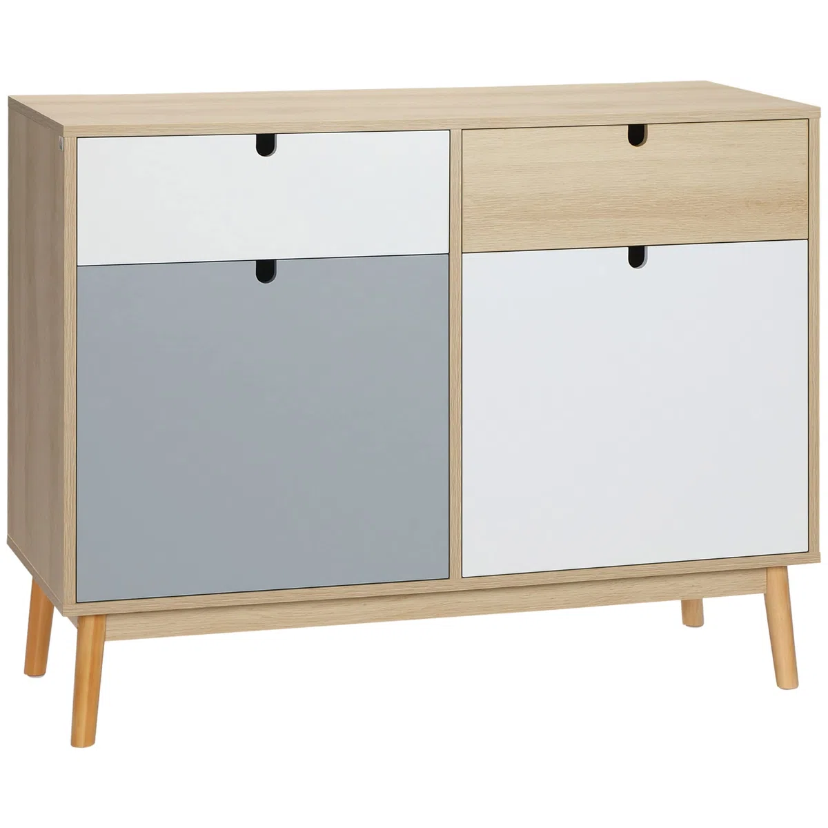 HOMCOM Mobiletto Multiuso Stile Nordico, Armadietto Due Ante con Cassetti per Cucina e Ingresso, 100x40x79.5cm, Multicolore