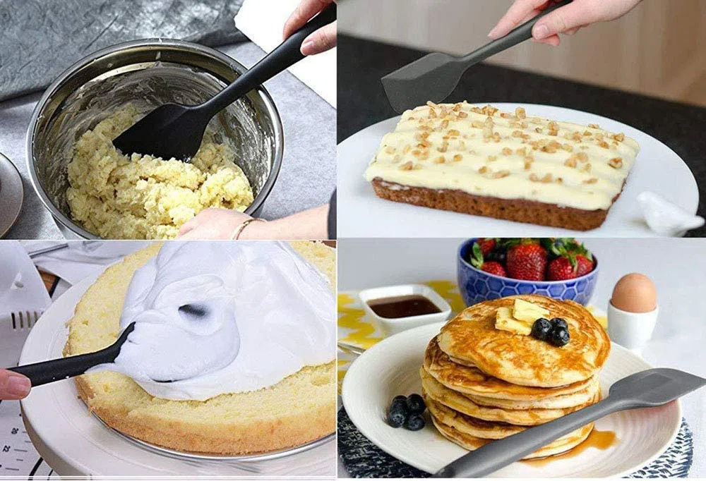 Set spatole in silicone - Spatola in gomma nera antiaderente 6 pezzi con anima in acciaio inossidabile - Set di utensili da cucina per spatole resistenti al calore per cottura