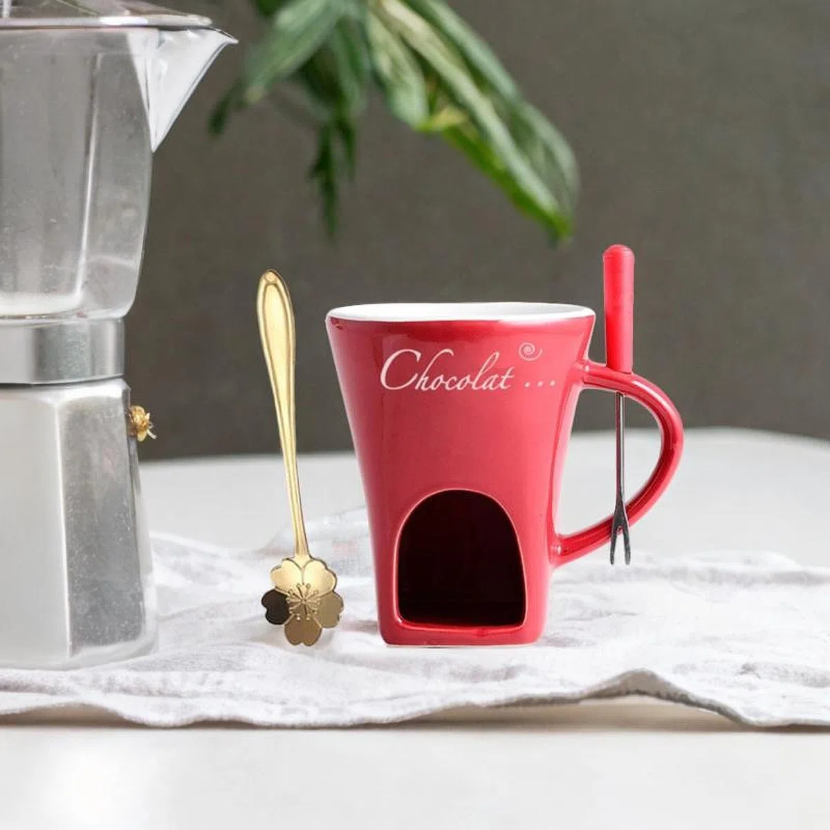 Pentola per fonduta di cioccolato, set di pentole per fonduta, pentola per sciogliere, snack da cucina, dessert, cena, tazza per, Rosso