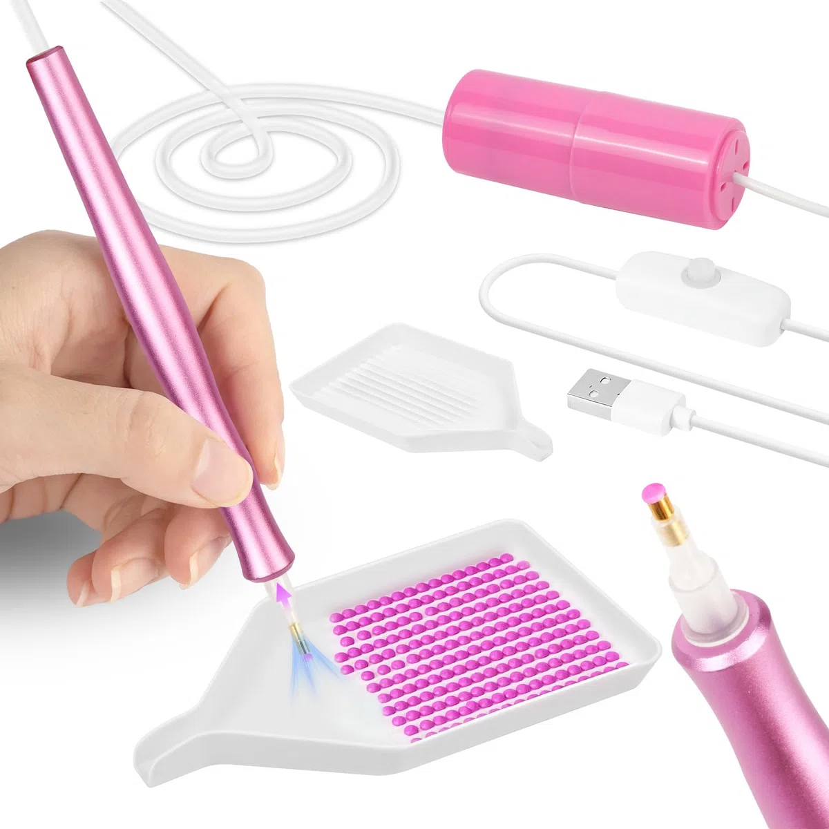 OFFCUP Penna Diamantata Elettrica per la Pittura, Penna per Pittura a Diamante Sottovuoto, Set di Strumenti per Penna Diamantata, Penna Ricaricabile per Pittura Diamantata con Vassoio di Stoccaggio