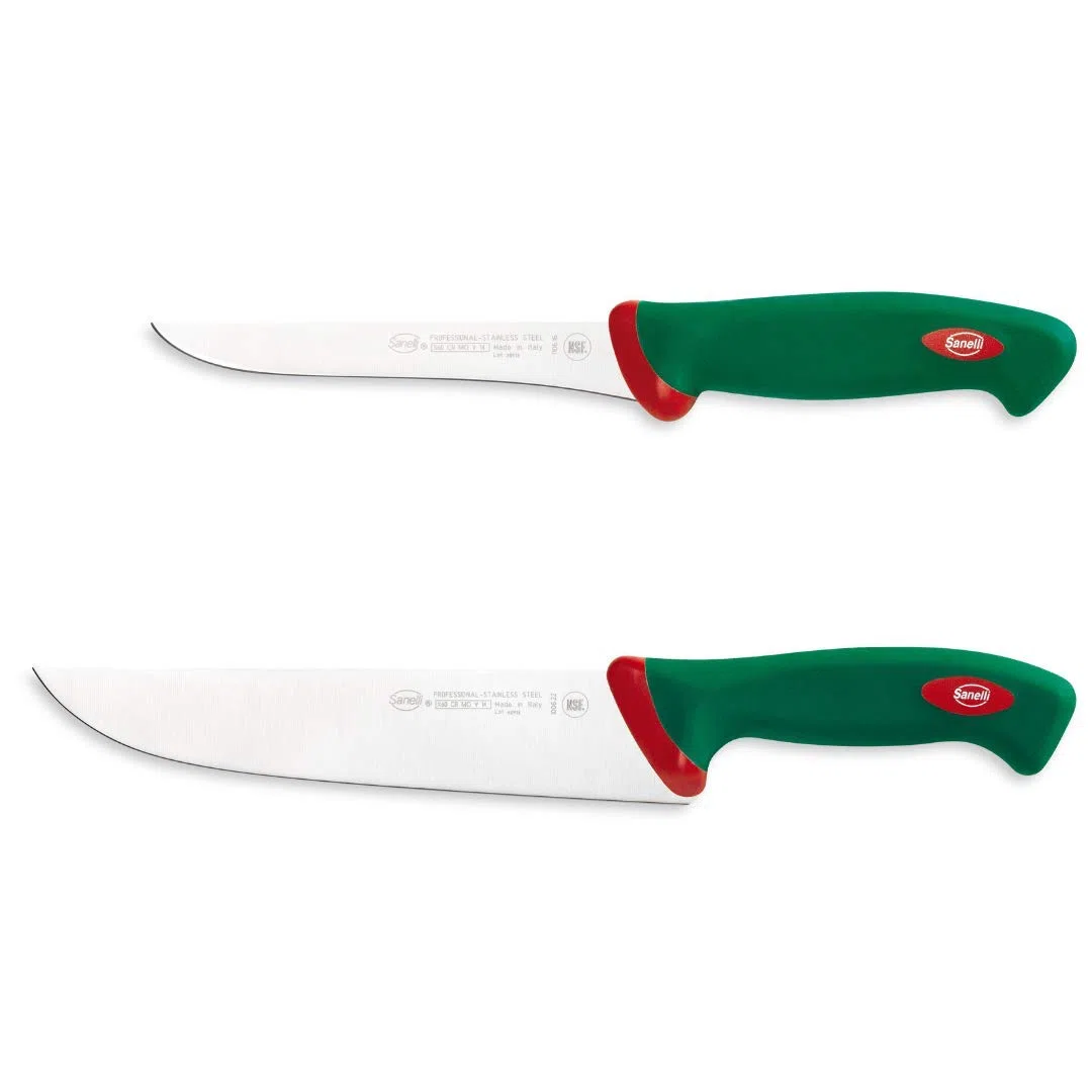 Sanelli Premana Professional Confezione Coltelli macellaio, Acciaio Inossidabile, Verde / Rosso, 39 x 13 x 3 cm, 2 Unità