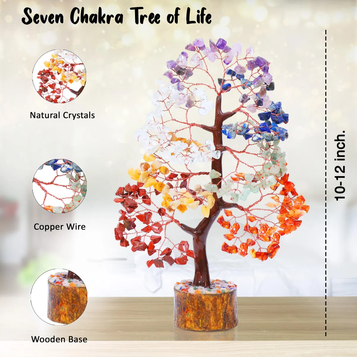 Crocon Sette Chakra Gemstone Tree Feng Shui Figurina Soldi Bonsai Buona Fortuna Reiki Cristalli Guarigione Equilibrio Decorazione Ricchezza Prosperità Tavolo Decorazione Stanza Regalo Dimensioni 10-12
