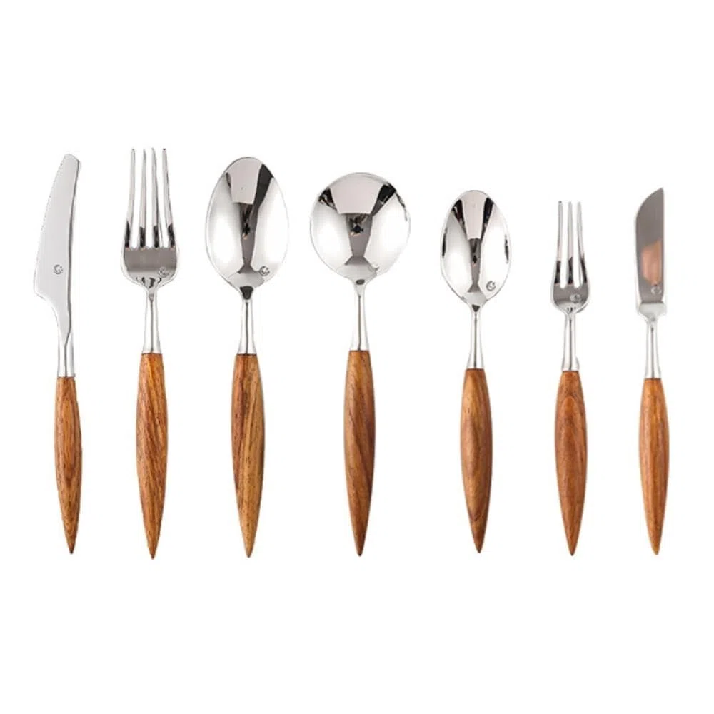 Manico in Legno Massello Di Palissandro Cucina Posate in Acciaio Inossidabile Stoviglie Posate Set Coltello Da Bistecca Forchetta Cucchiaio Cucchiaino (7 pezzi)