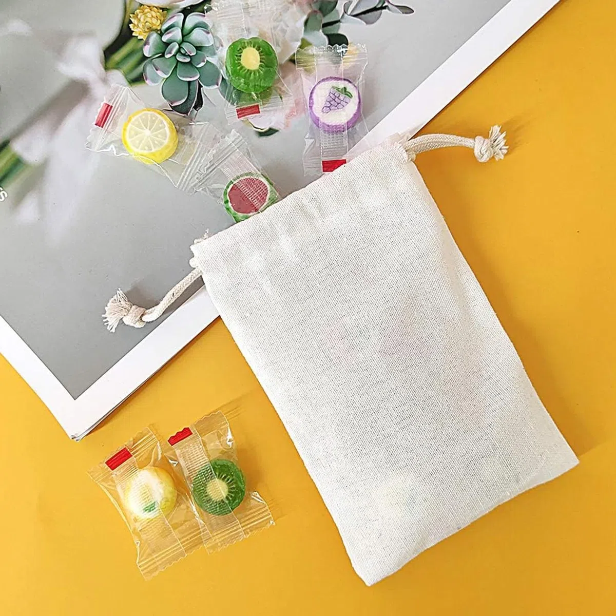 SumDirect 20 sacchetti in mussola di cotone, bianchi, mini, leggeri, traspiranti, con coulisse, riutilizzabili, per matrimoni, feste, compleanni