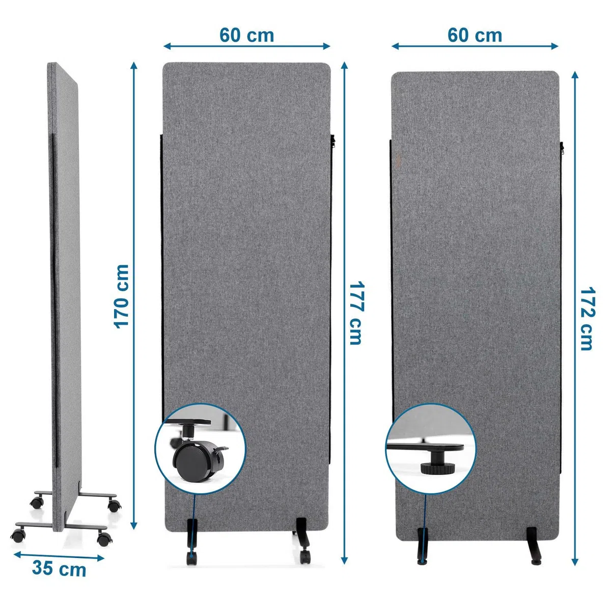 hjh OFFICE 891006 Divisori acustici mobile FLEXMIUT 177 x 60 cm, Set da 2 Pezzi, Schermo acustico, Tessuto Grigio Scuro