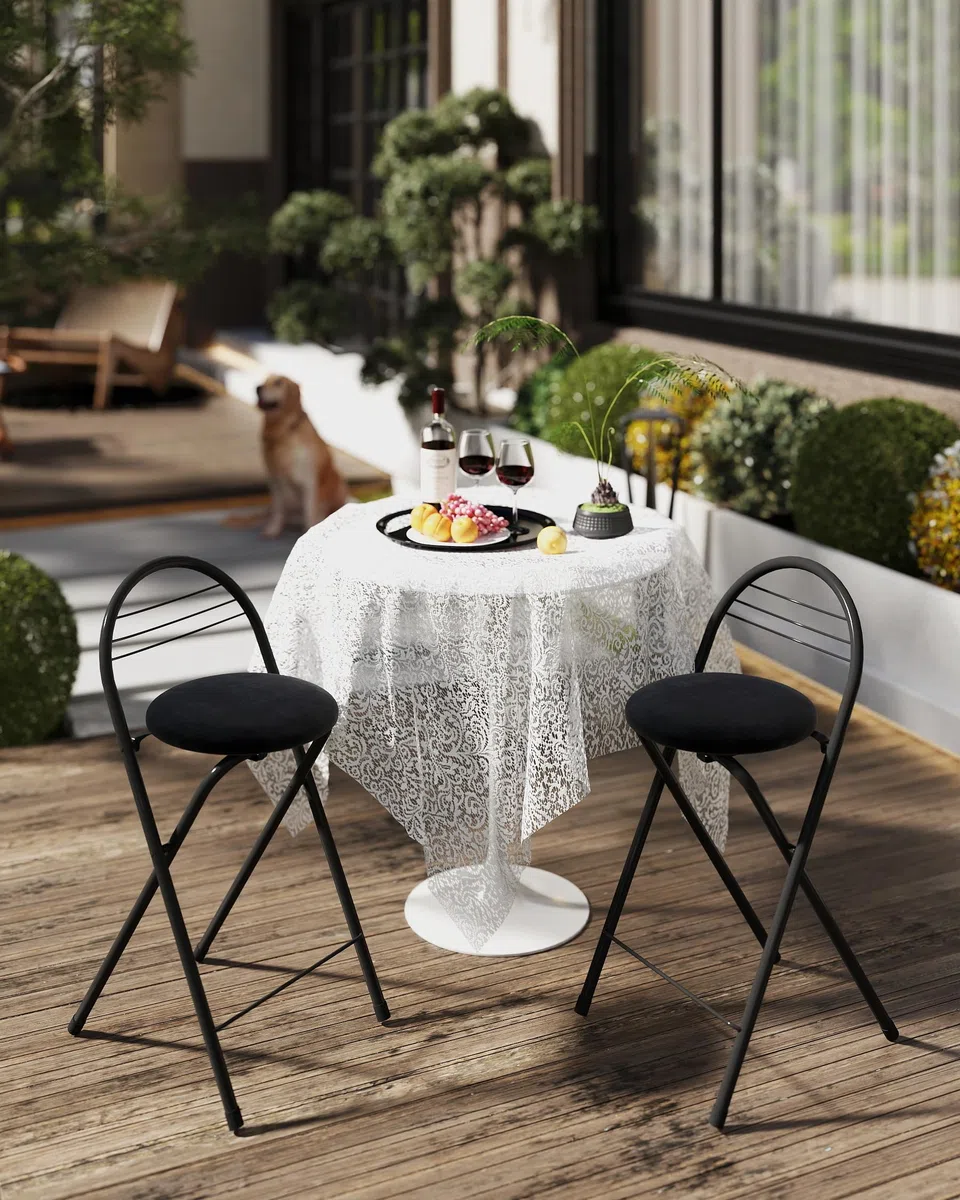 Set di 2 Sgabello Pieghevole in Metallo con Seduta in Morbido Velluto, Portatile Sedia Nera con Schienale e Poggiapiedi, Sgabelli da Bar, Cucina, Giardino, Altezza 60 cm