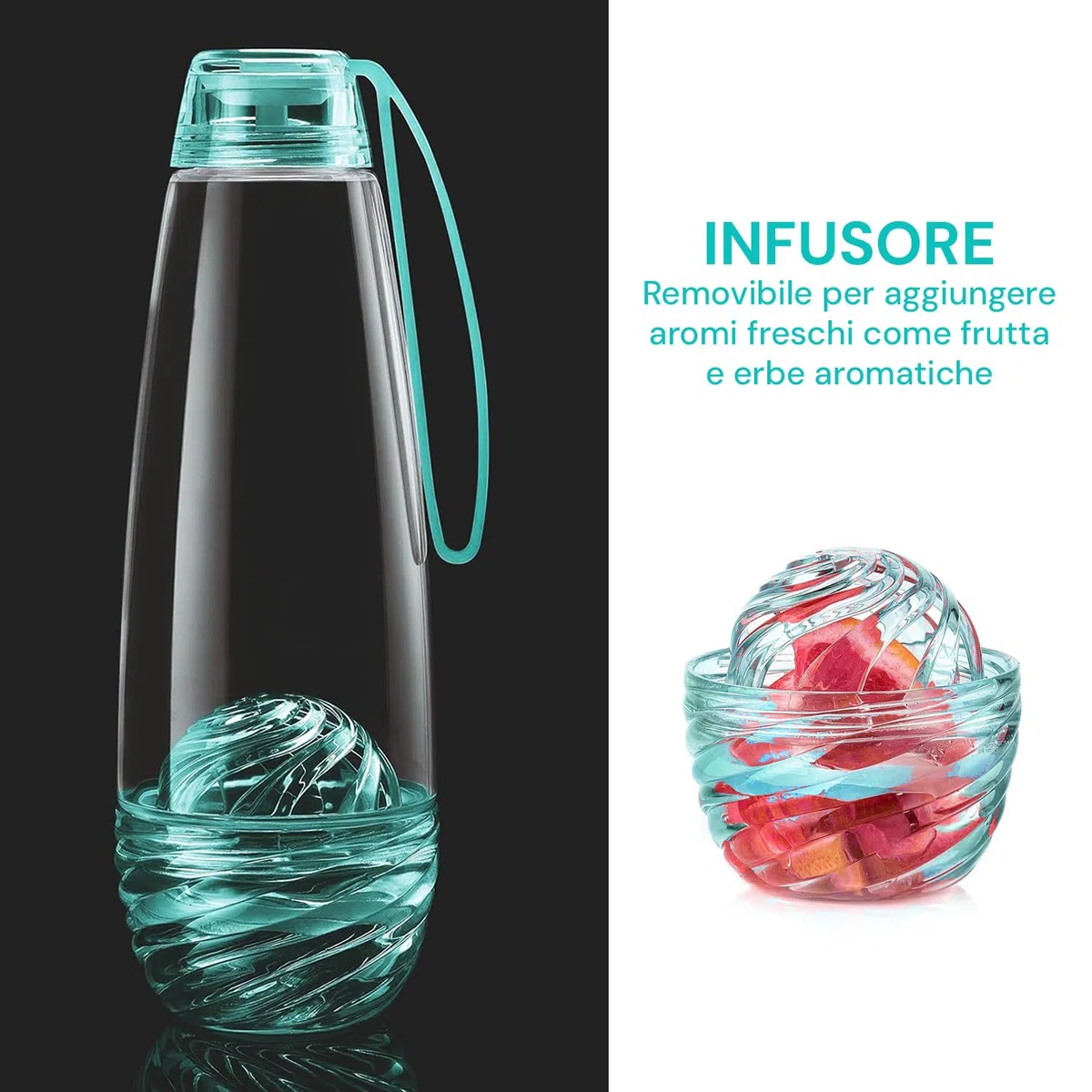 Avilia Borraccia Trasparente e Azzurra con Infusore 750ml - Ideale da Portare con sè e per Preparare Thè e Tisane - Comodo Infusore Removibile Facile da Pulire e per Aromi Sempre Freschi