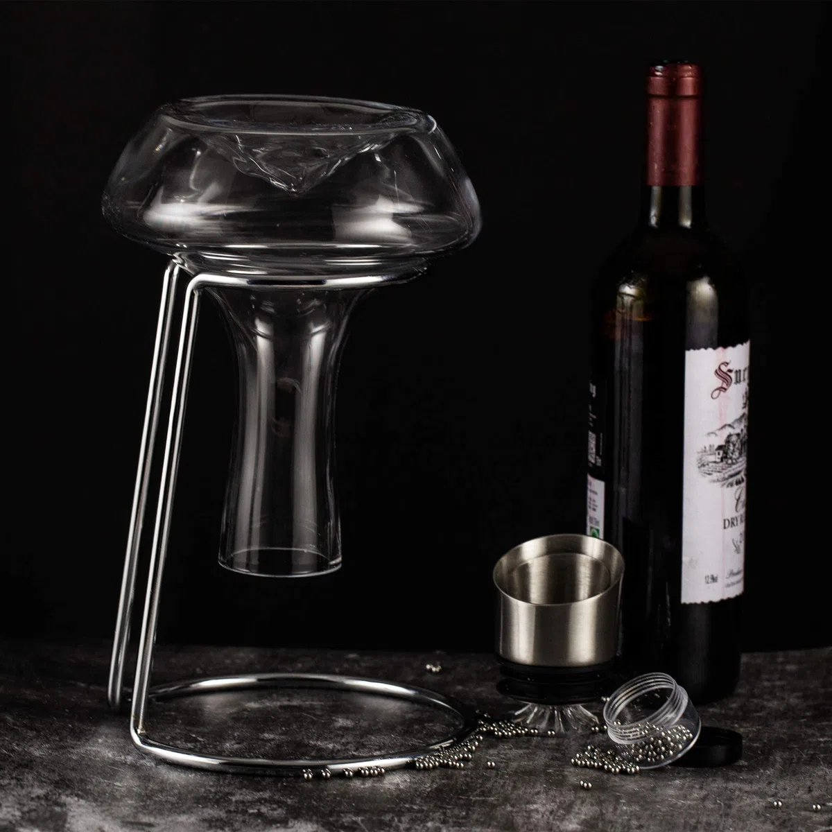 Decanter per Vino, vino decanter Iceberg con Filtro Aeratore, Base per Asciugatura e Perline Pulizia, Caraffa per Vino Rosso in Cristallo Soffiato a Mano al 100% Senza Piombo (1400ml)