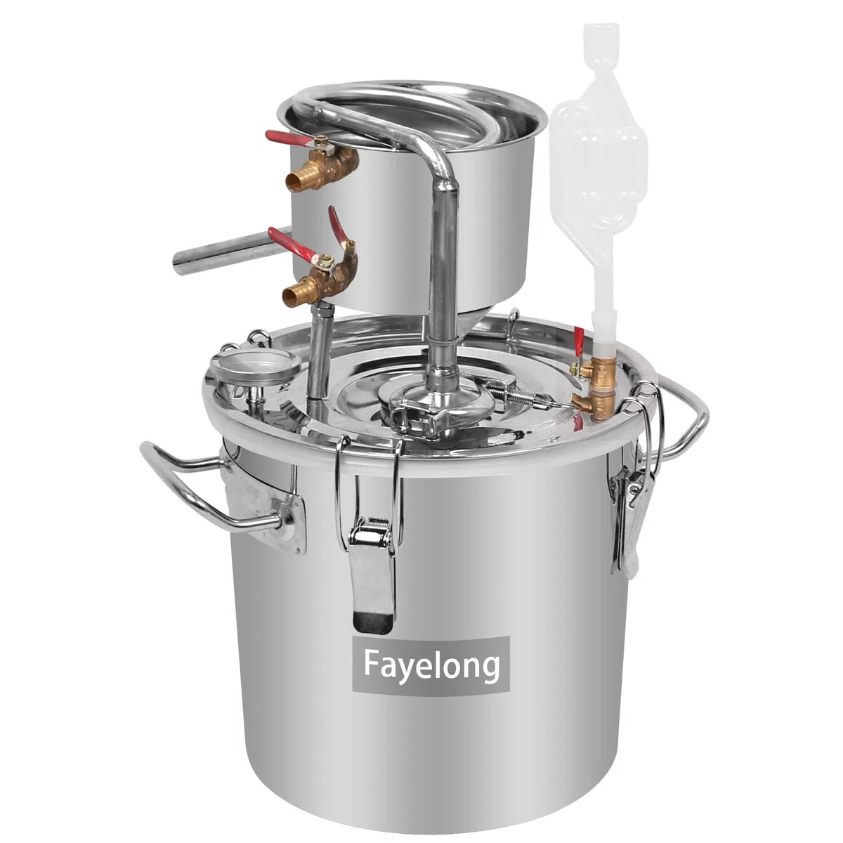 Fayelong Nuovo DIY CASA Alambicco Distillatore Vapore Distillazione Temperatura Acciaio Inox Serpentina Acqua Alcol Vino Oli Essenziali Completo Kit di Birra (10 L Litri)