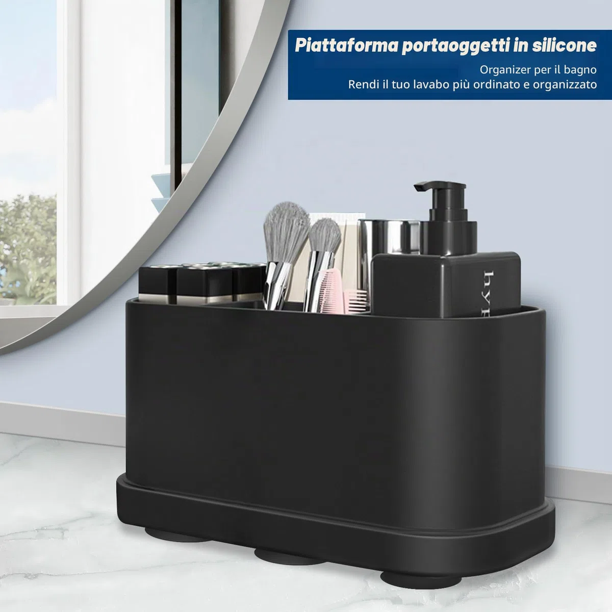 Porta Spazzolini Bagno, Impermeabile con Ventosa Rimovibile per Fissare a Piacimento la Parete del Piano di Lavoro, Dentifricio Multifunzionale in Silicone Organizer, Nero
