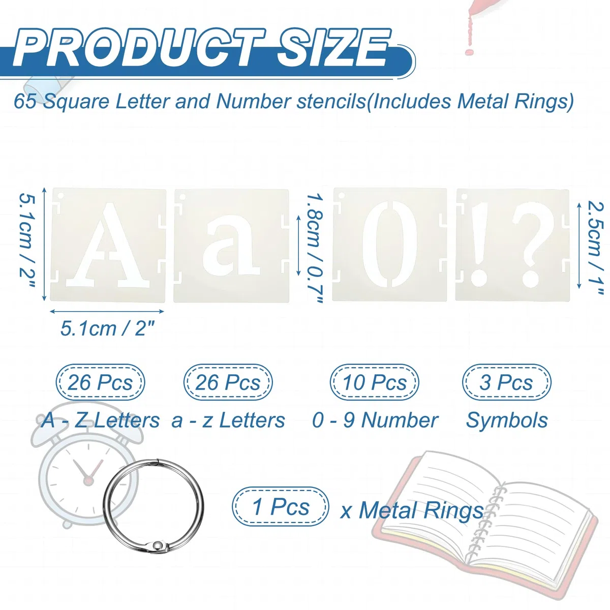 PATIKIL 2.5cm/ 1" Stencil Lettere e Numeri, 65Pz Quadrati Riutilizzabili Stencil Pittura Personalizzato Incastro per Dipingere Pareti Legno Tessuto Insegne, Lettere Maiuscole e Minuscole