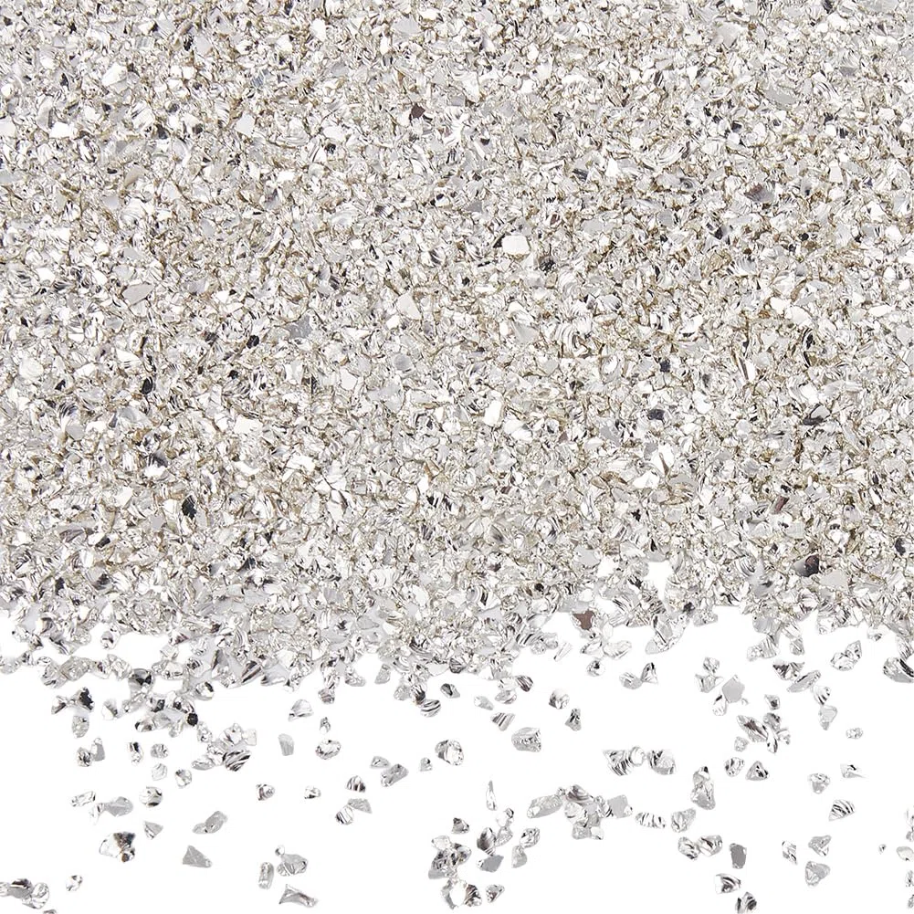 SUNNYCLUE 1 Scatola da 150g di Glitter in Vetro Frantumato Argento Cristalli Rotti Decorazioni Irregolari e Grosse Granelli Metallici Piccoli Pezzi Scaglie per Nail Art riempire per Vasi Epossi